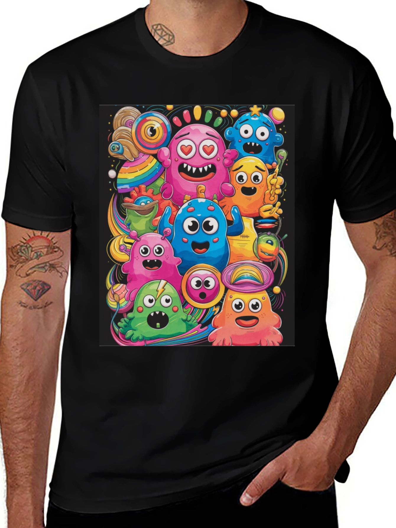 Variant 13 of Fun Monster Cartoon Graphic Black T-Shirt