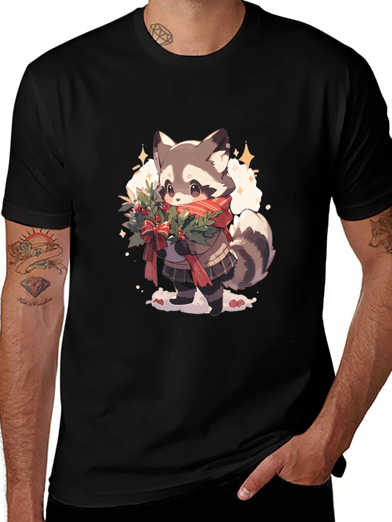Variant 3 of Cute Christmas Raccoon Graphic Tee