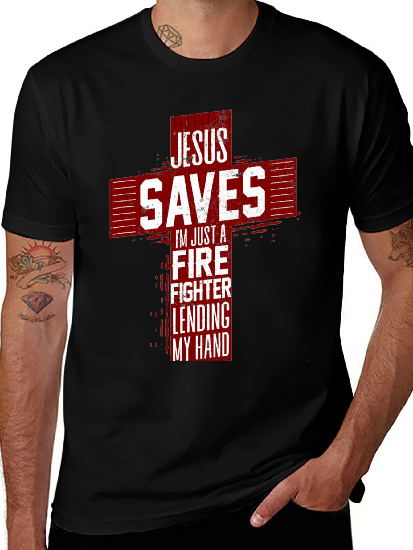 Variant 7 of Jesus Saves Firefighter Graphic Tee