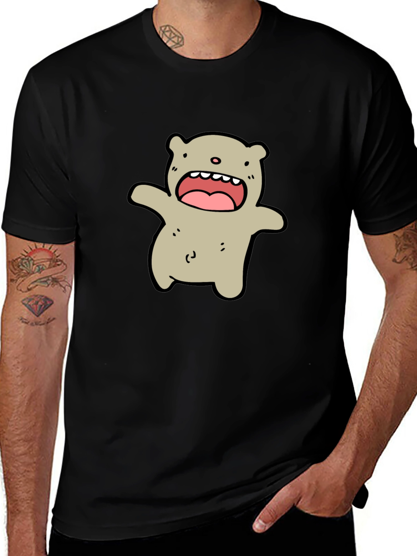 Cartoon Bear Black T-Shirt