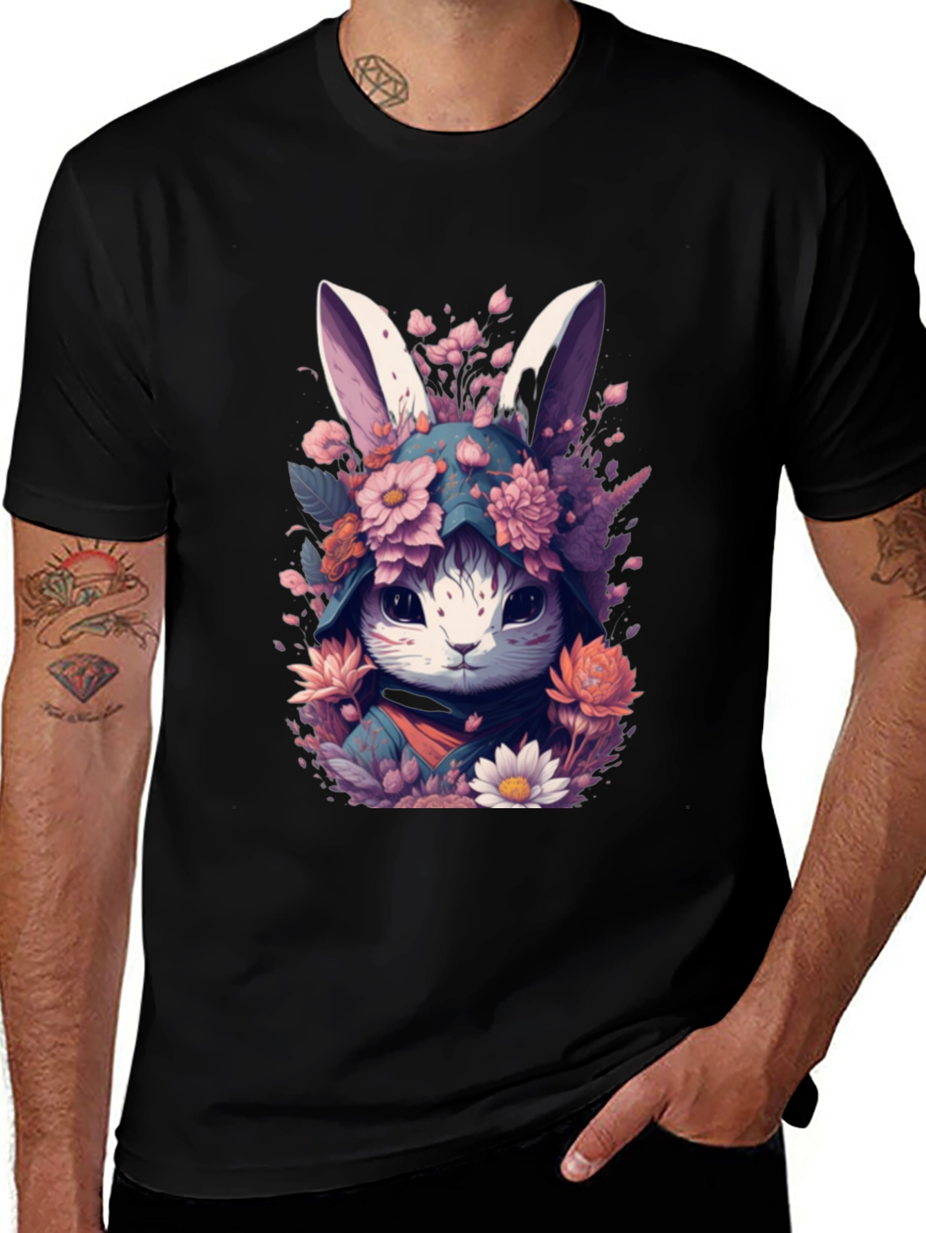 Variant 7 of Floral Bunny Graphic Tee - Black