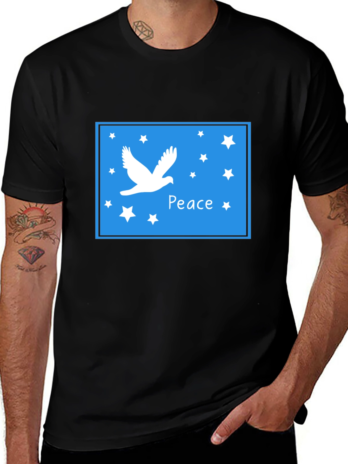Variant 2 of Peace Dove Graphic Tee - Mens Black Casual T-Shirt