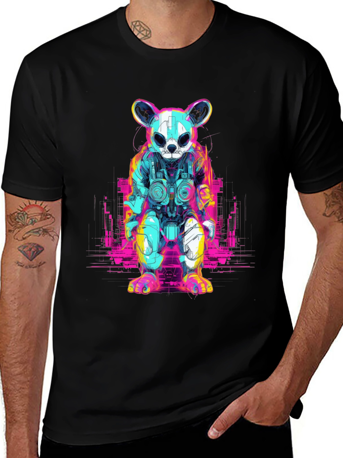 Variant 25 of Cyberpunk Bear Graphic T-Shirt - Black
