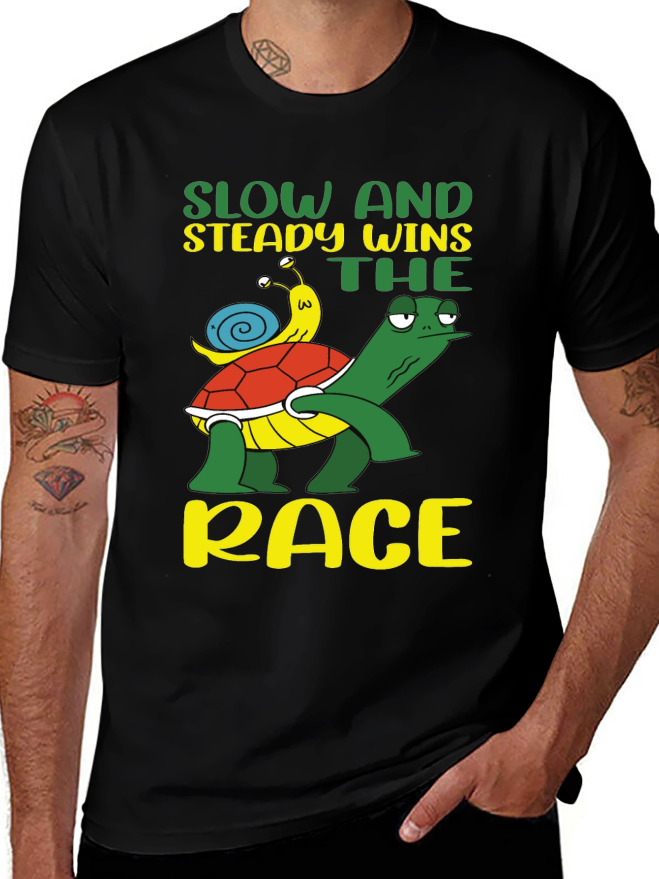 Variant 17 of Slow and Steady Wins T-Shirt - Turtle and Snail Design