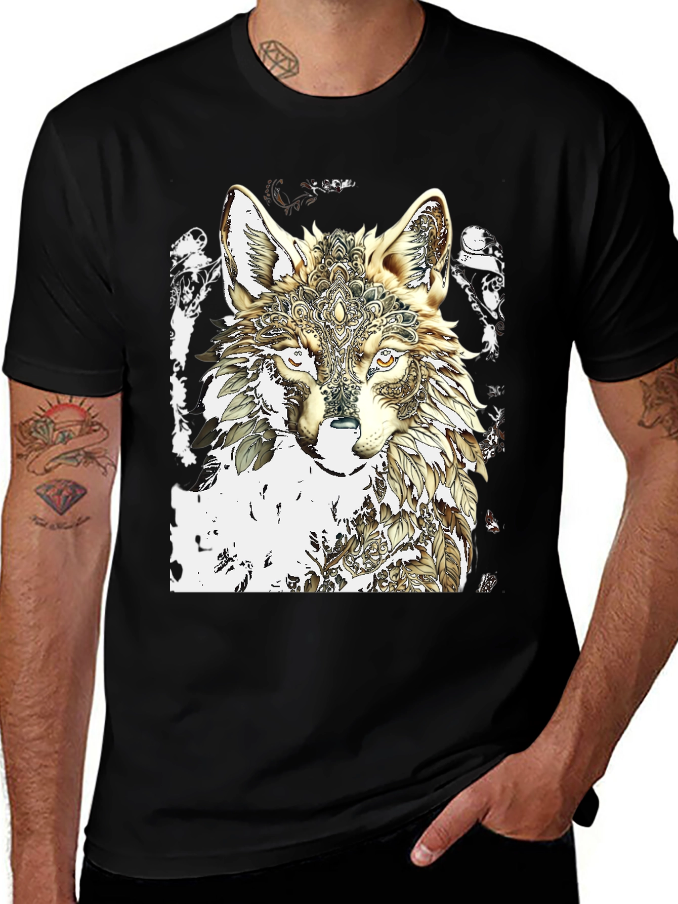 Variant 27 of Wolf Graphic Tee - Unique Design, Black Cotton Shirt