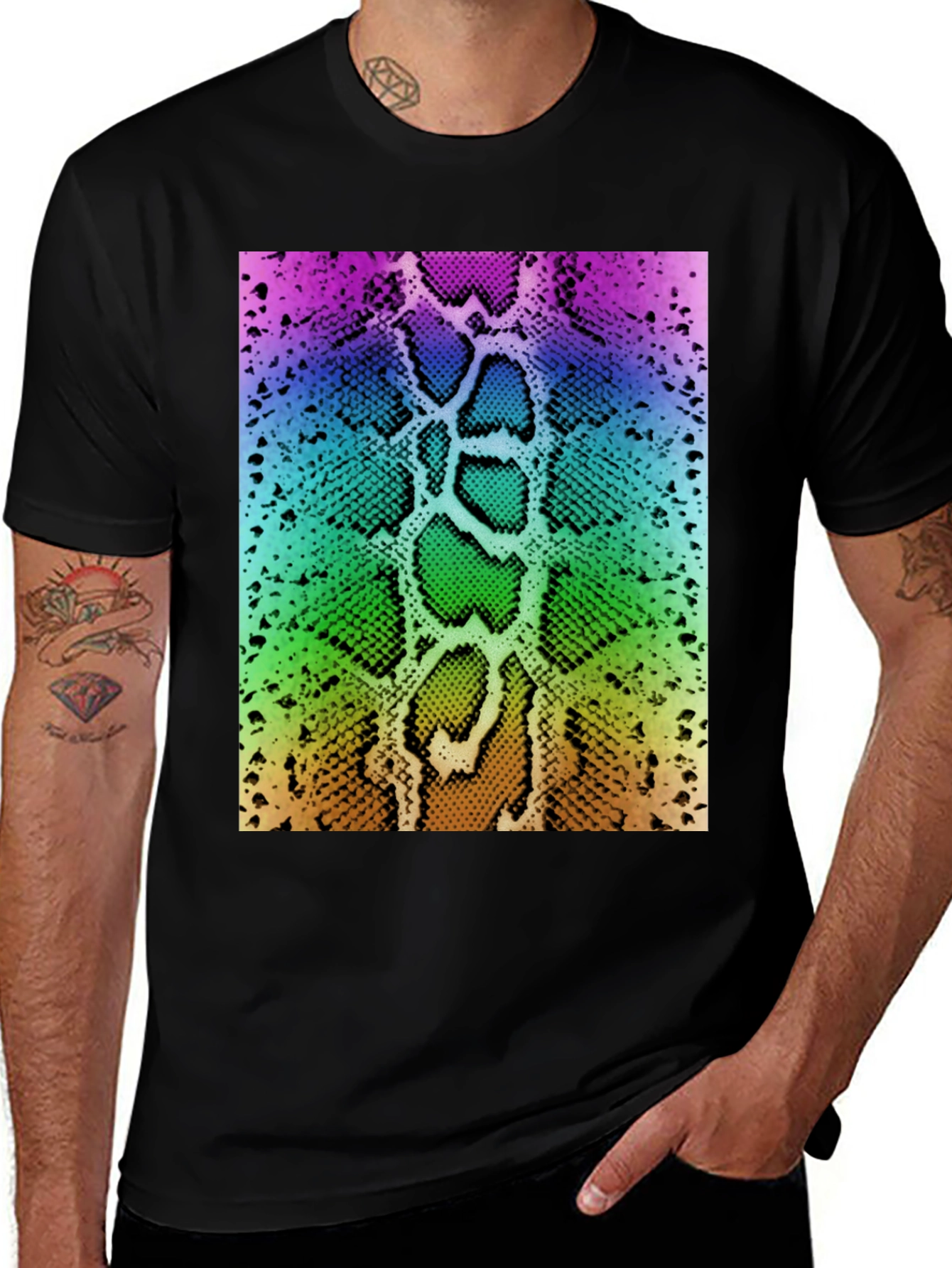 Variant 10 of Rainbow Snakeskin Graphic Black T-Shirt