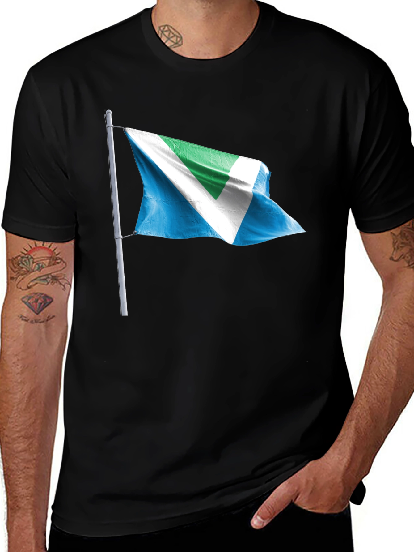 Black Vegan Flag Graphic T-Shirt - Black Crew Neck main image