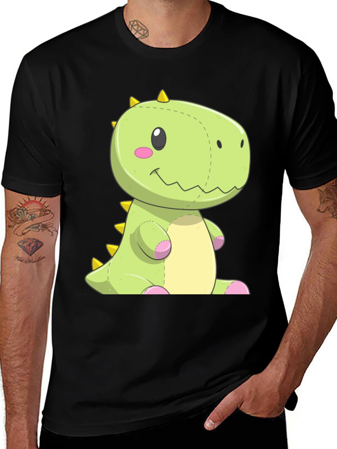 Variant 8 of Dinosaur Plush Graphic Tee - Black Cotton Shirt