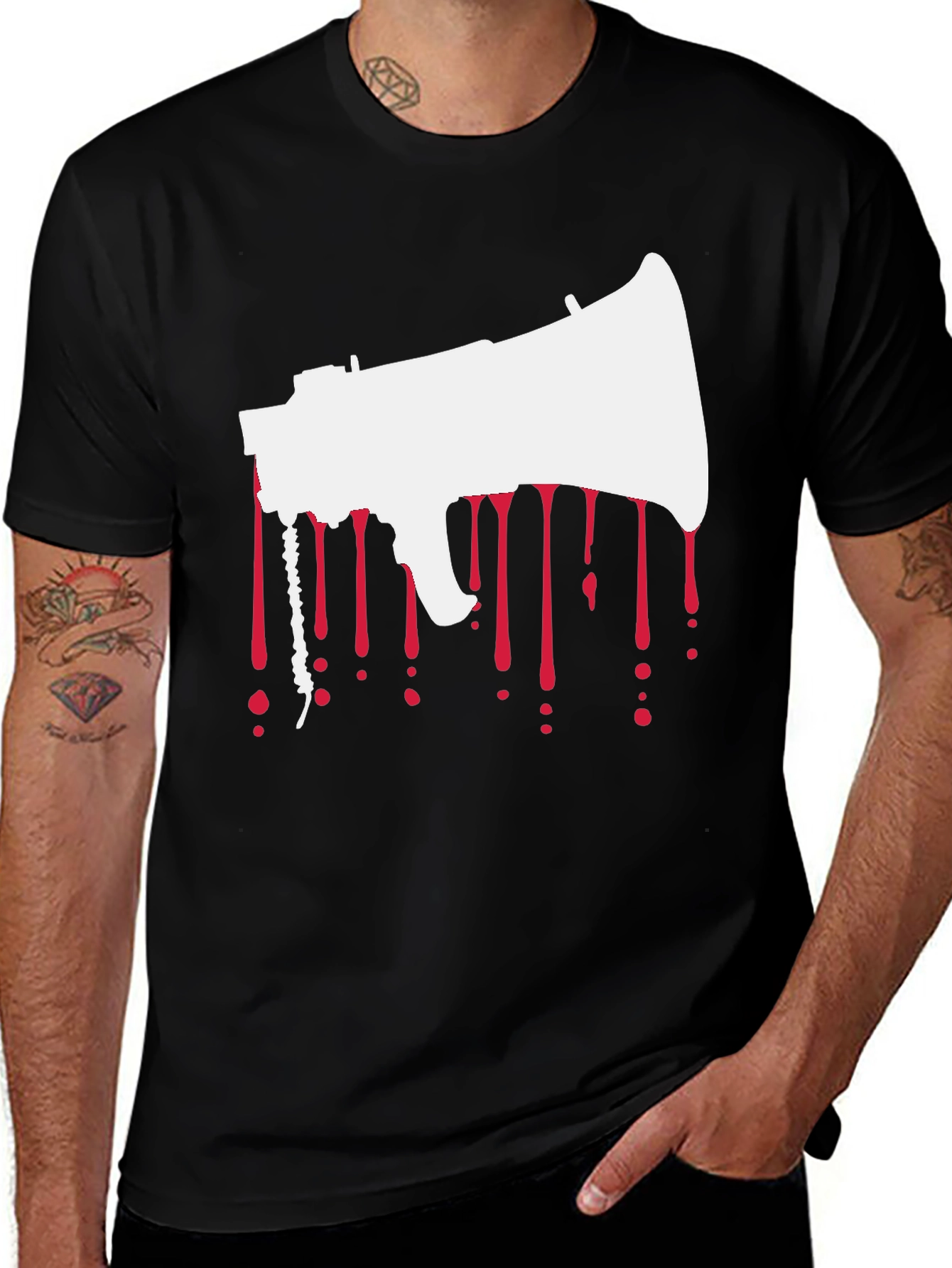 Variant 28 of Megaphone Drip Graphic T-Shirt - Black