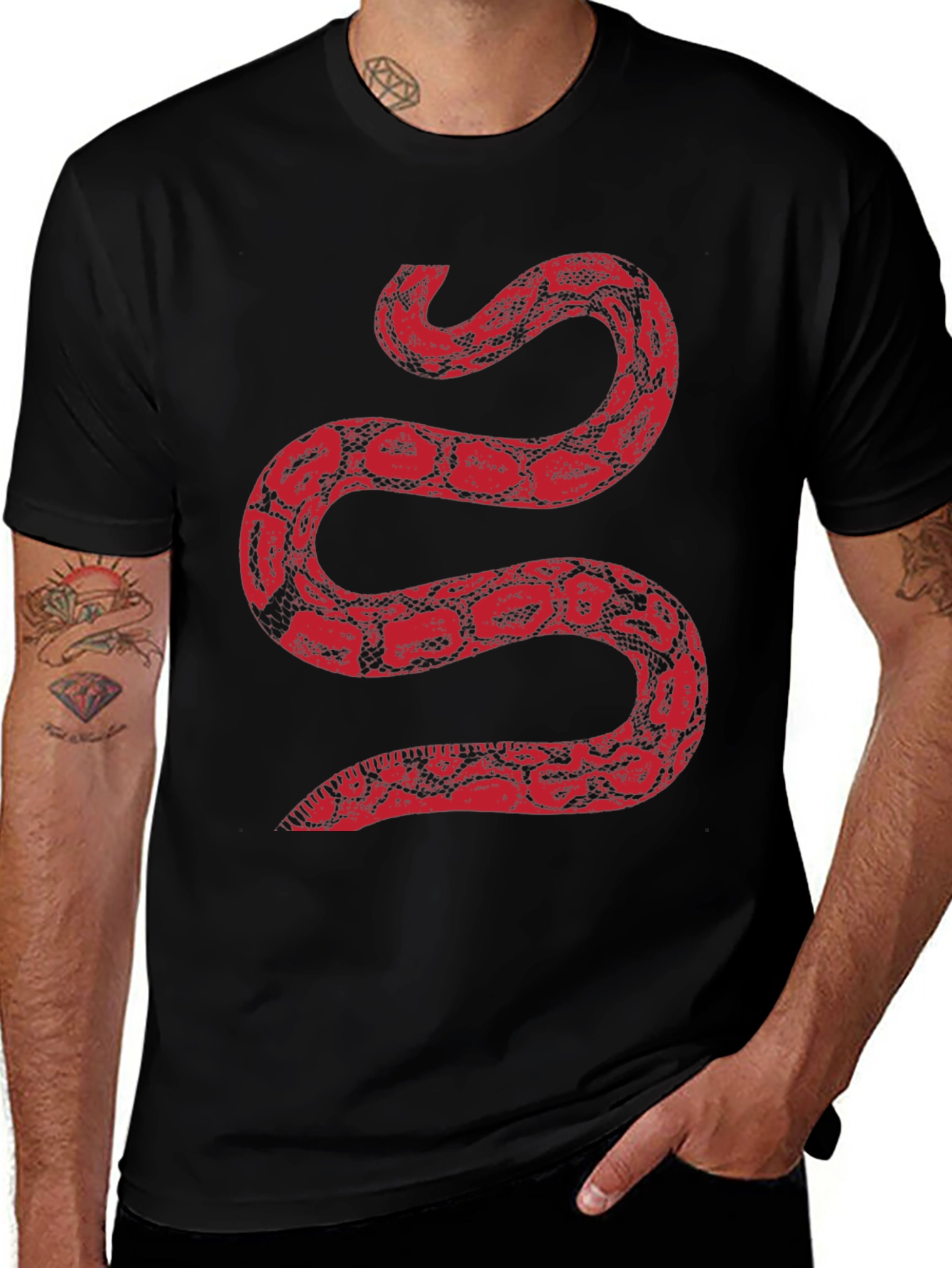 Variant 22 of Black T-Shirt with Red Snake Graphic