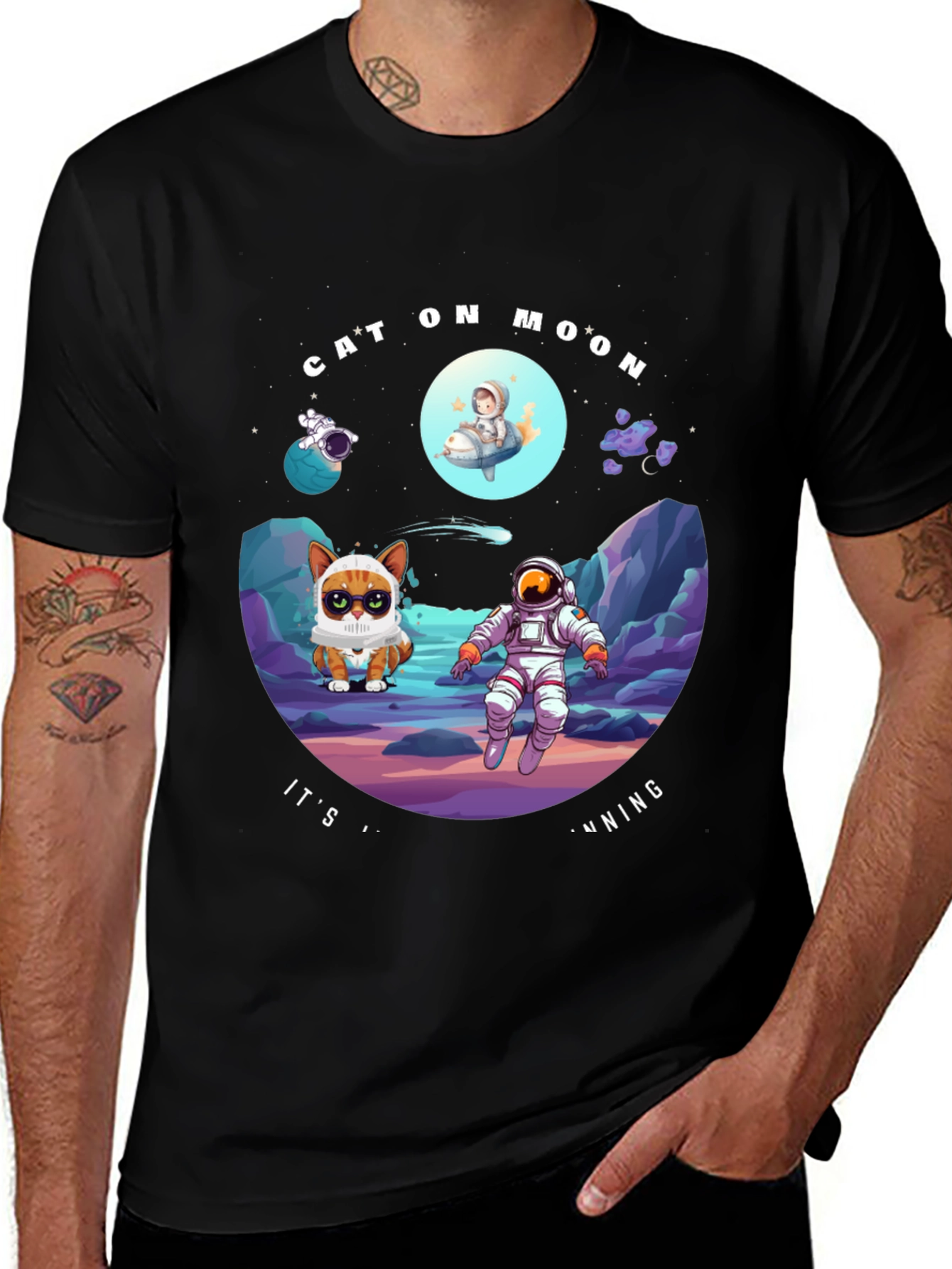 Cat on Moon T-Shirt - Astronaut & Kitten Design