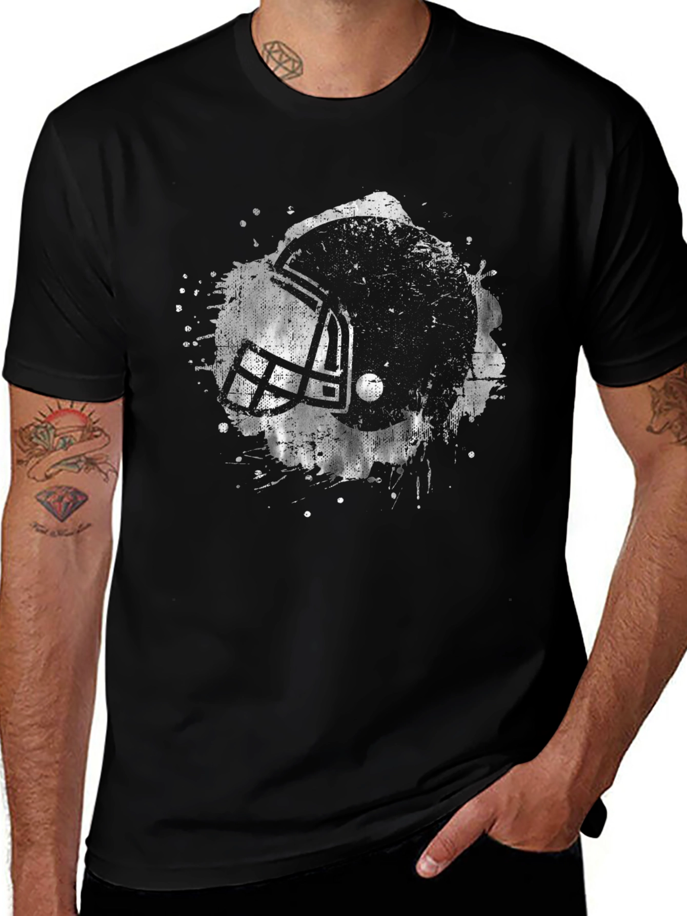 Variant 20 of Distressed Football Helmet Graphic Tee - Black