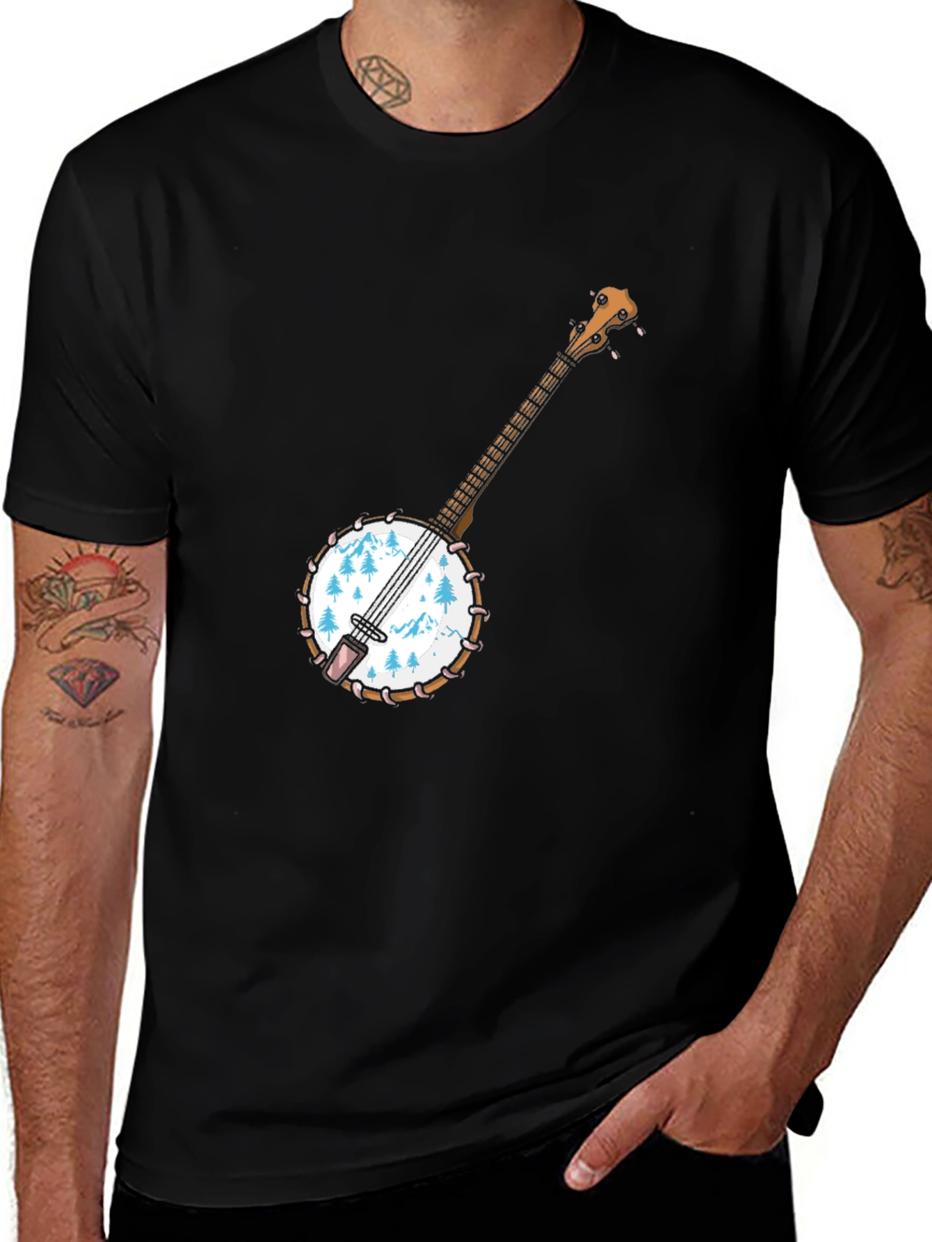 Variant 30 of Banjo Mountain Scene Graphic Tee - Black T-Shirt