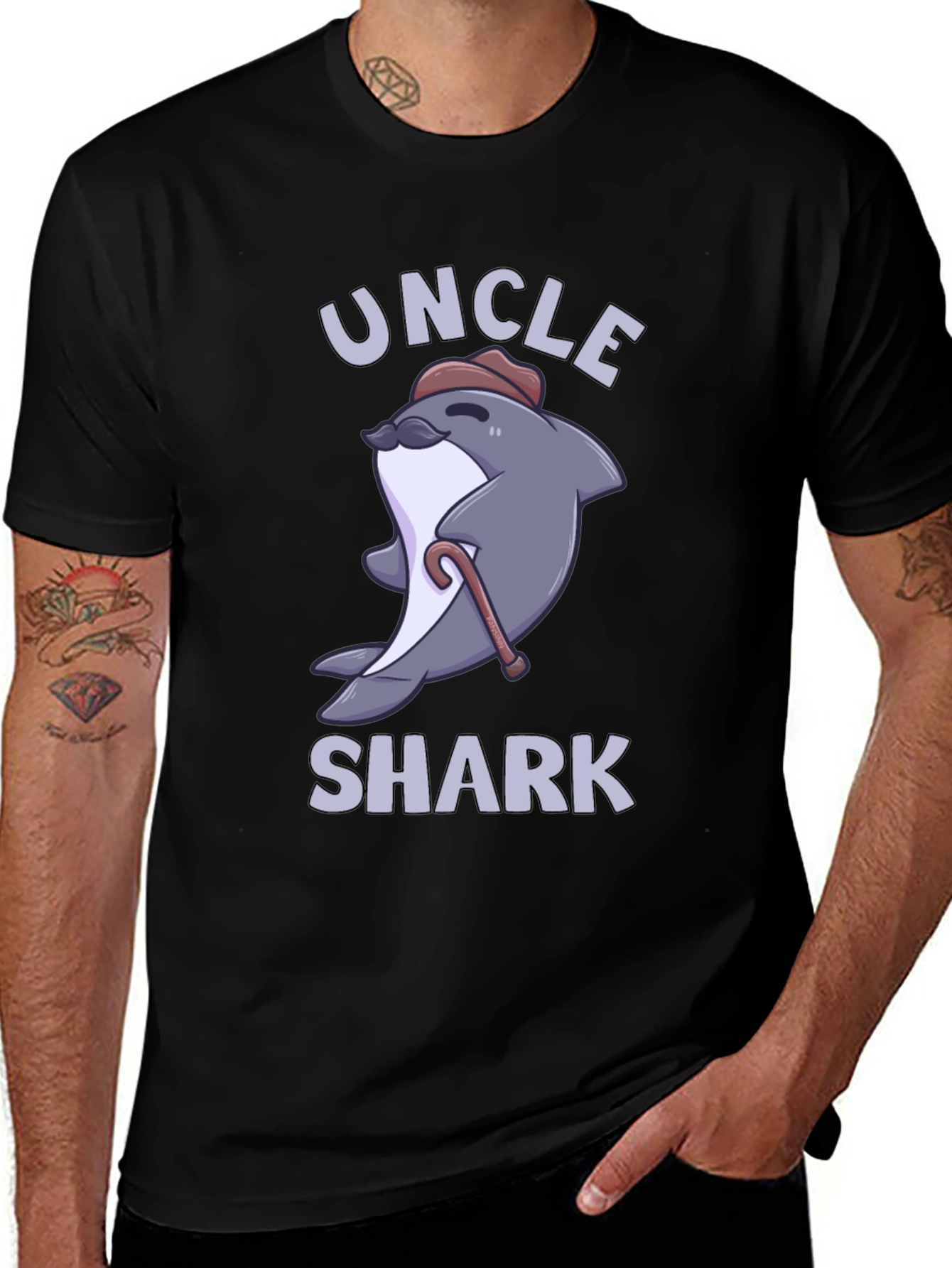 Variant 18 of Uncle Shark Graphic Tee - Cute Cartoon Shark T-Shirt
