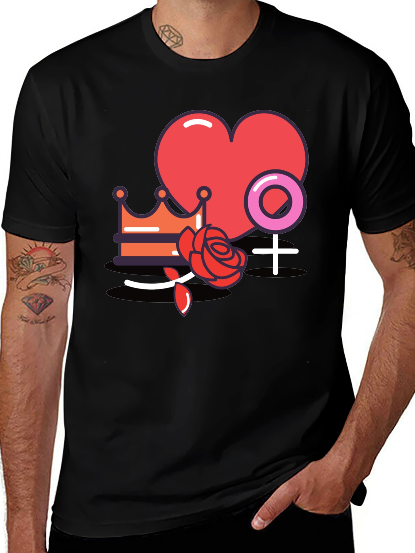 Variant 9 of Heart, Crown, Rose Graphic Black T-Shirt