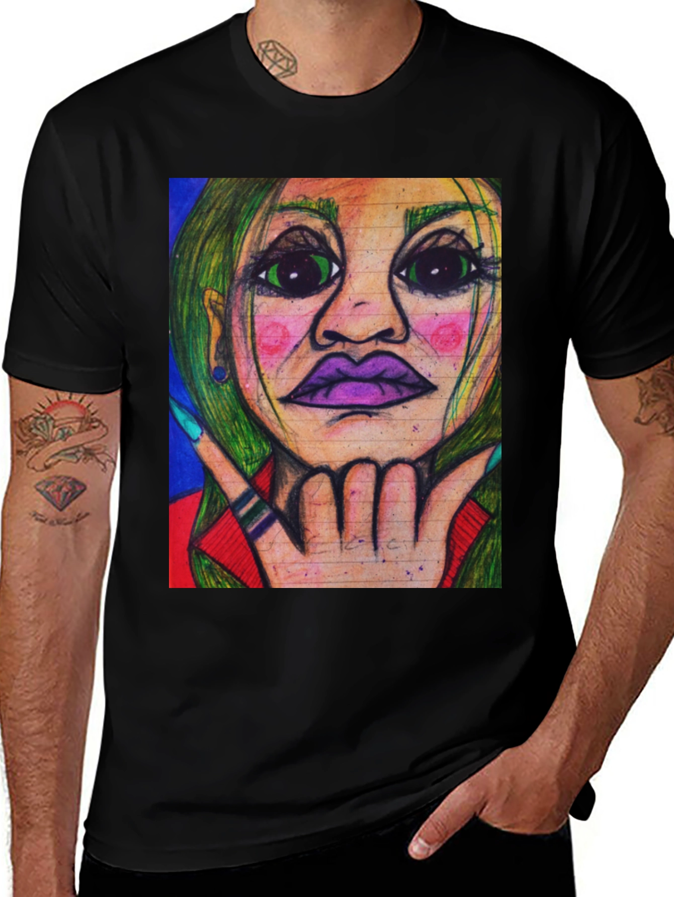 Variant 15 of Unique Graphic Art Tee - Vivid Portrait Design