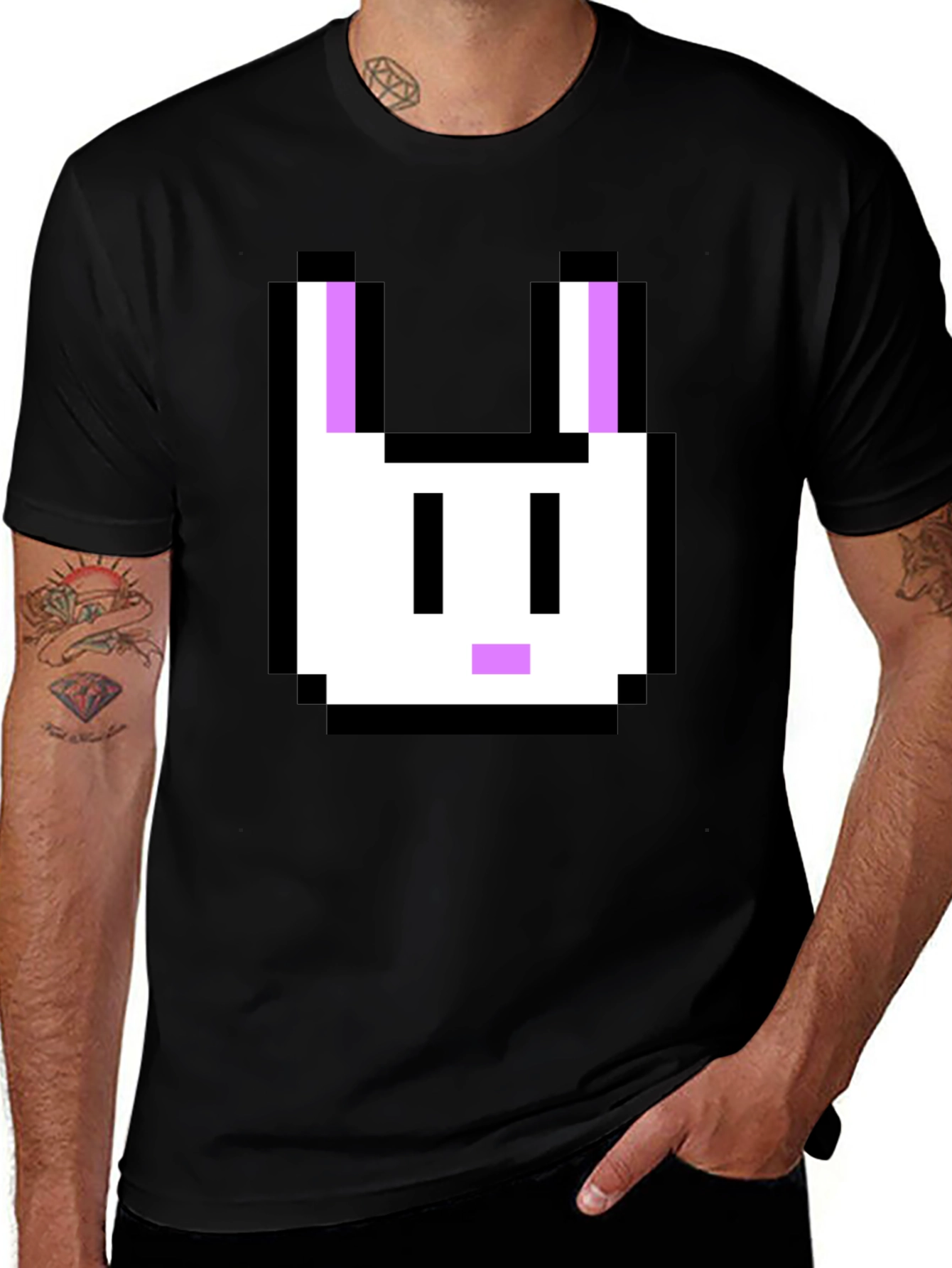Variant 11 of Pixel Bunny Graphic Tee - Black Cotton T-Shirt