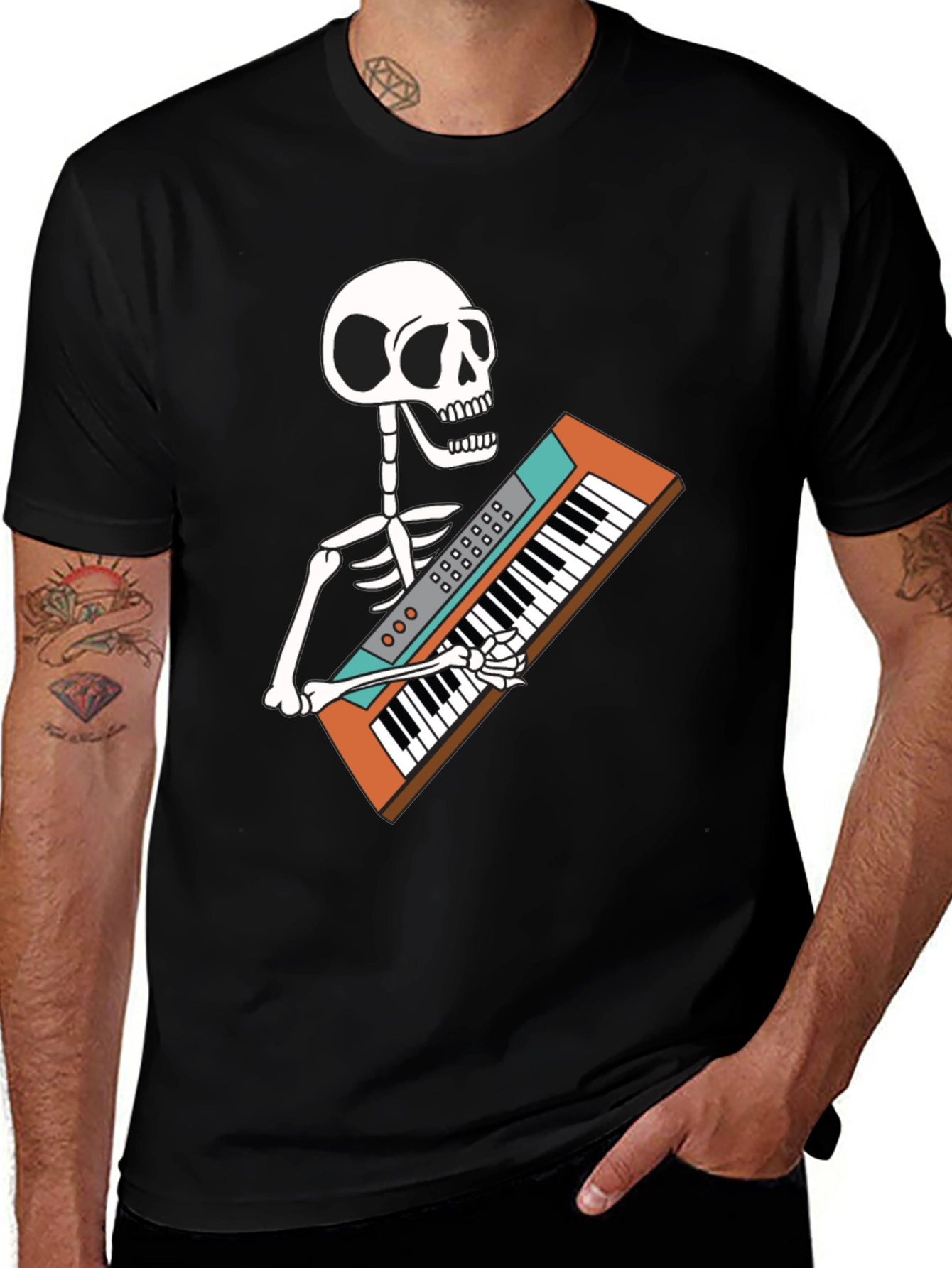 Variant 8 of Skeleton Keyboardist T-Shirt - Black Novelty Tee