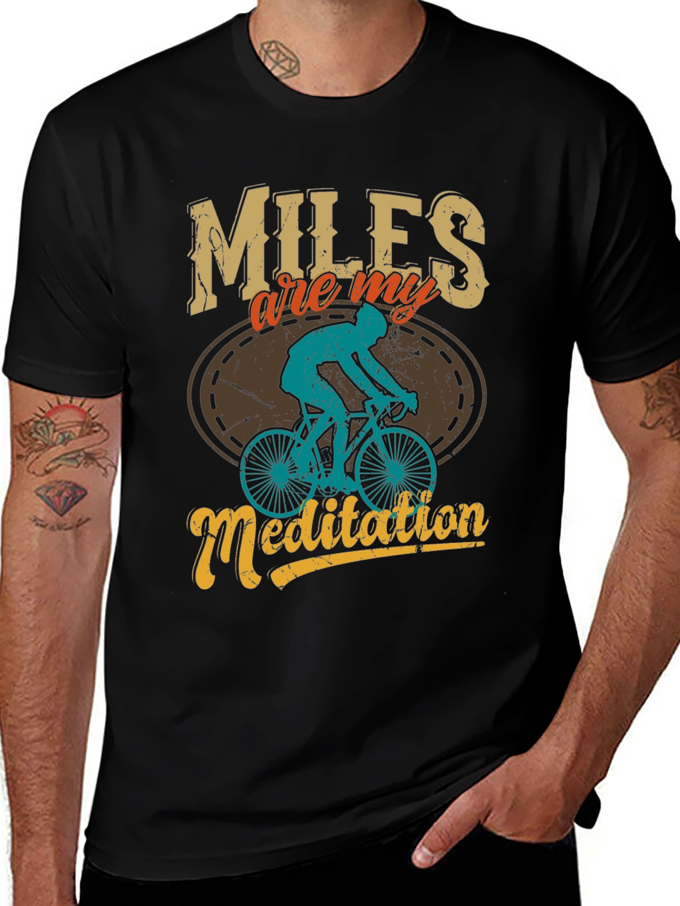 Variant 6 of Miles Are My Meditation T-Shirt: Cycling Graphic Tee