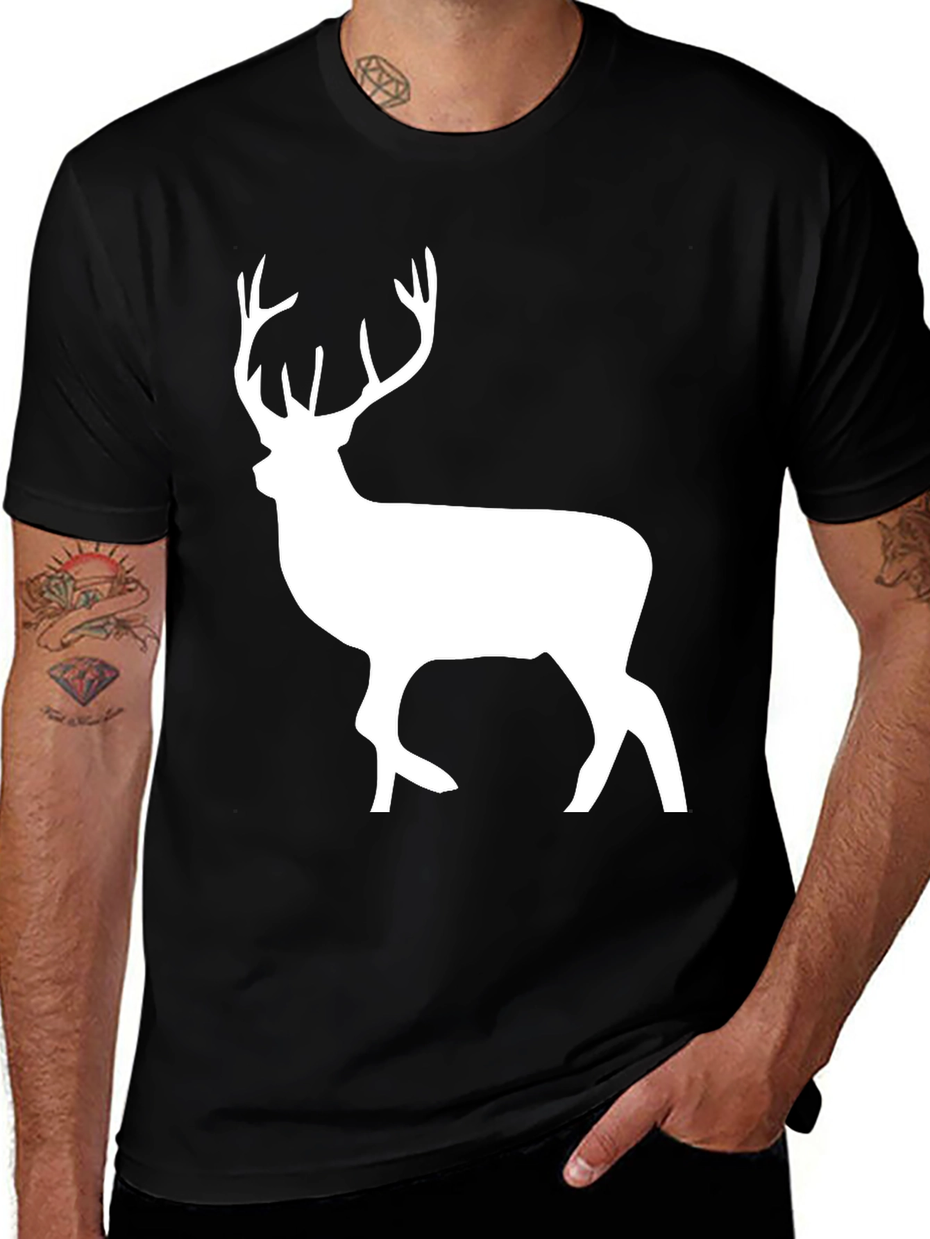 Variant 4 of Deer Graphic Black T-Shirt - Wildlife Inspired
