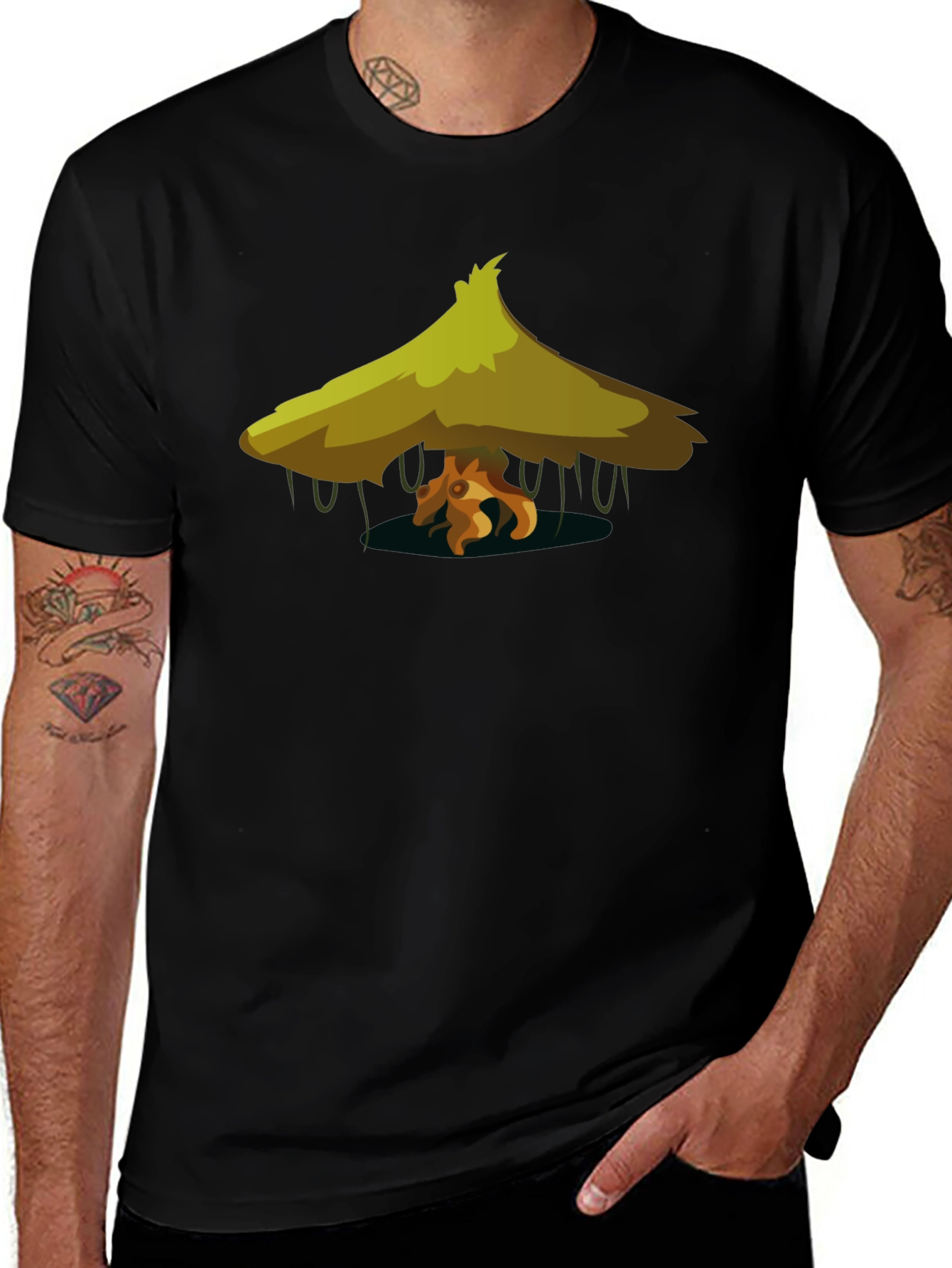 Variant 24 of Mushroom Shelter Graphic Tee - Cool Black T-Shirt