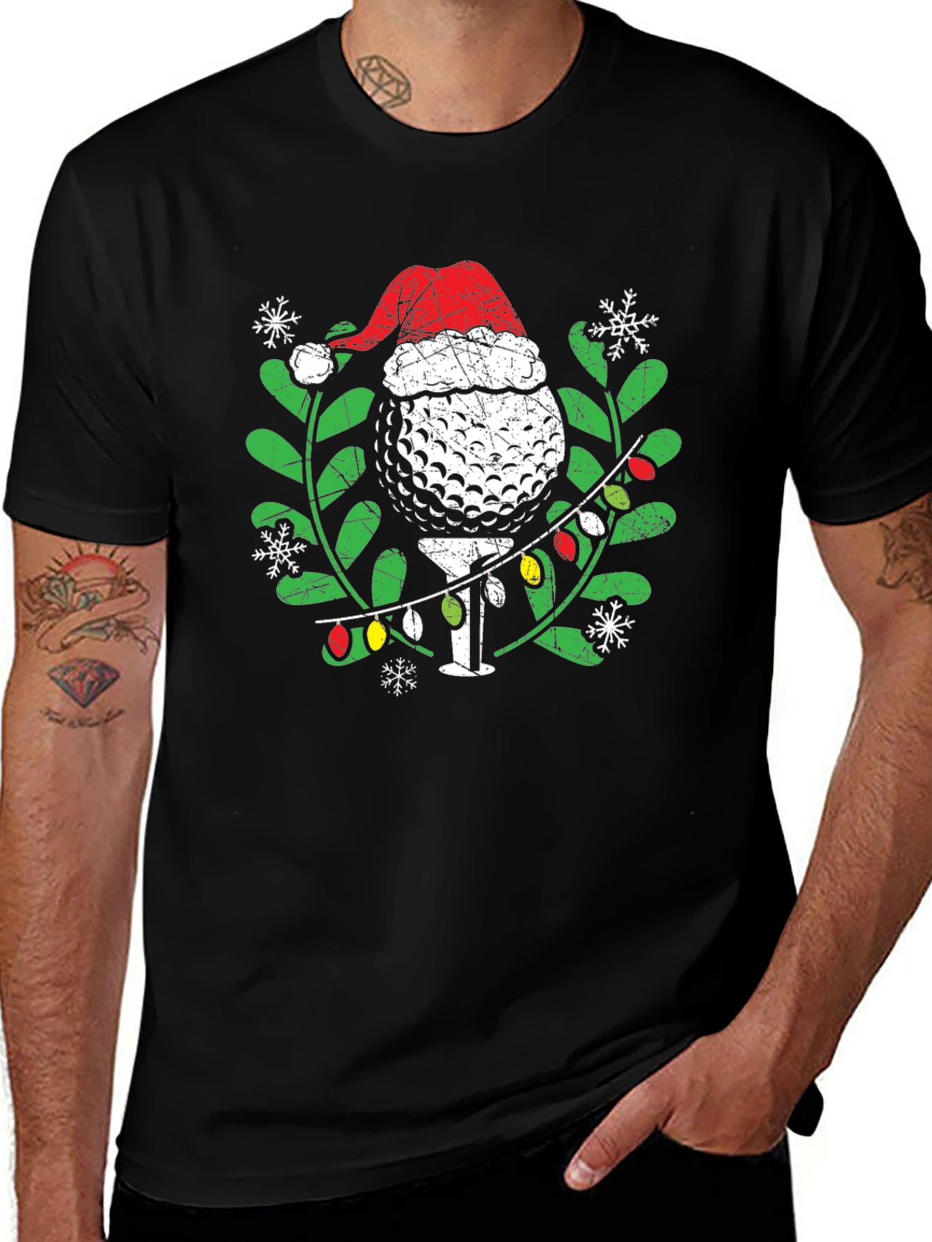 Variant 5 of Festive Golf Ball Santa Hat Graphic Tee