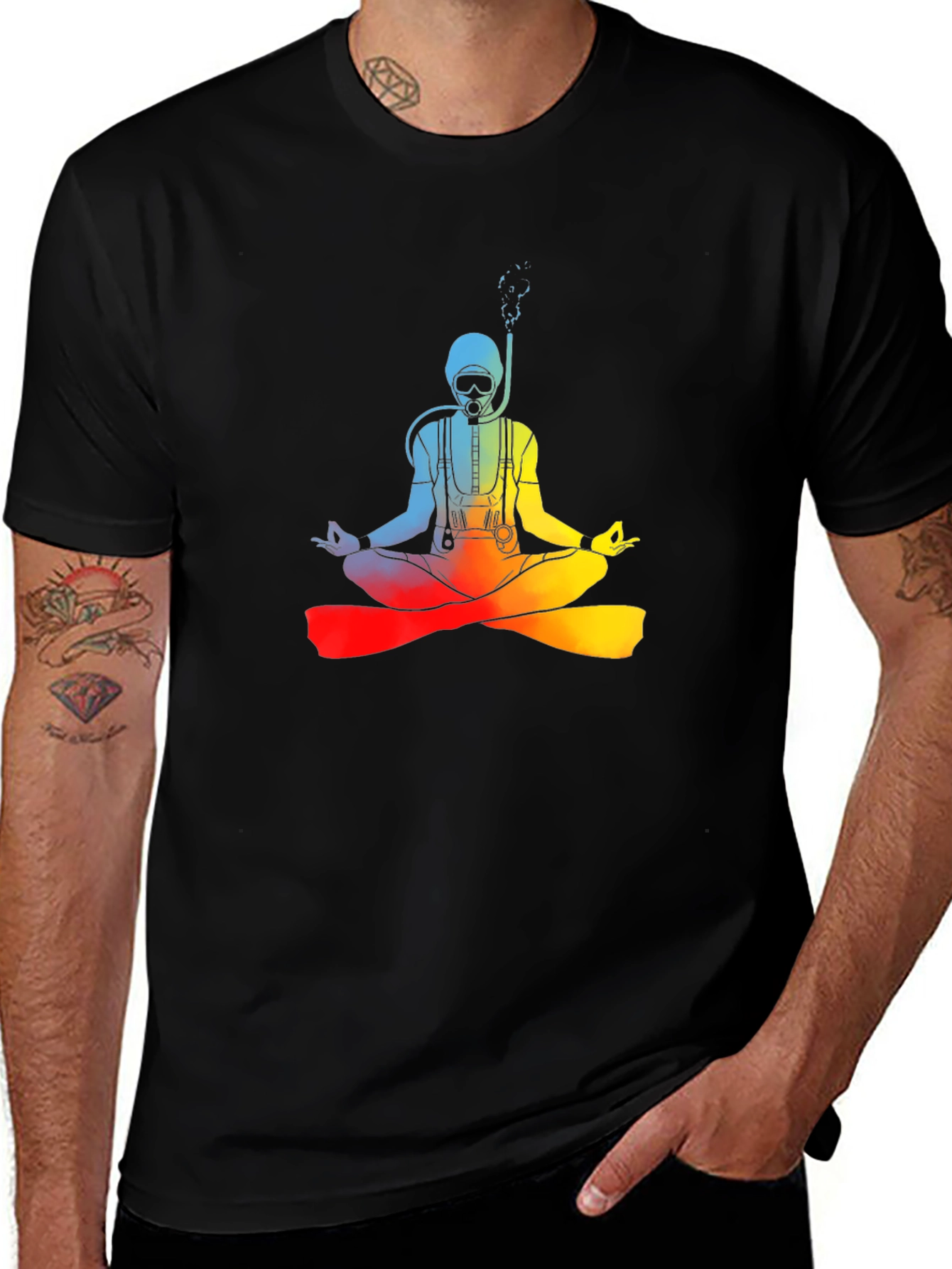 Variant 28 of Diver Meditating Rainbow T-Shirt - Zen Underwater