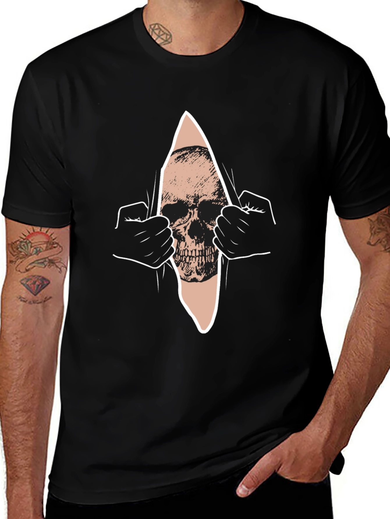 Variant 26 of Skull Ripped Tee - Graphic Print Black T-Shirt