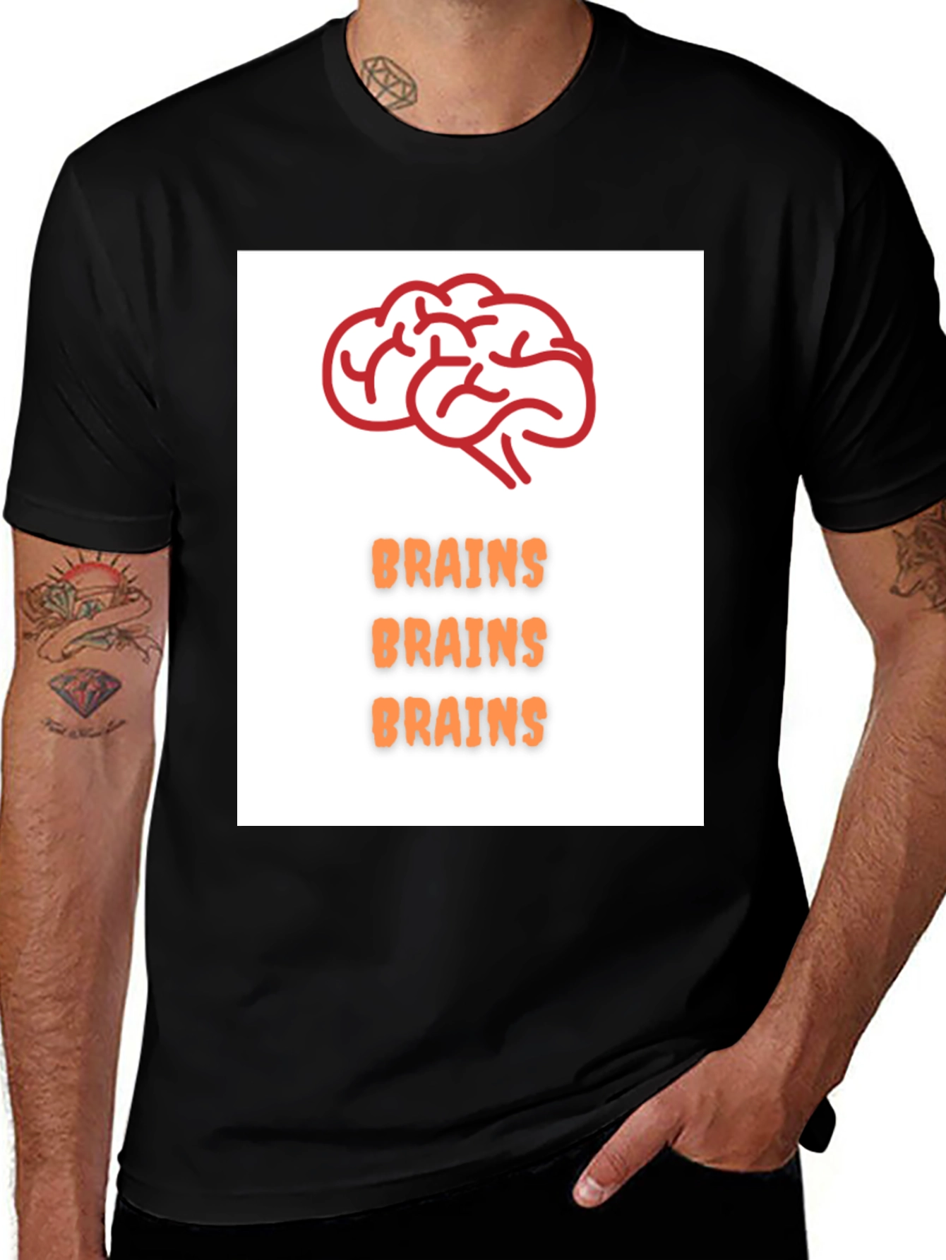 Black Brains T-Shirt - Black Crew Neck Tee main image