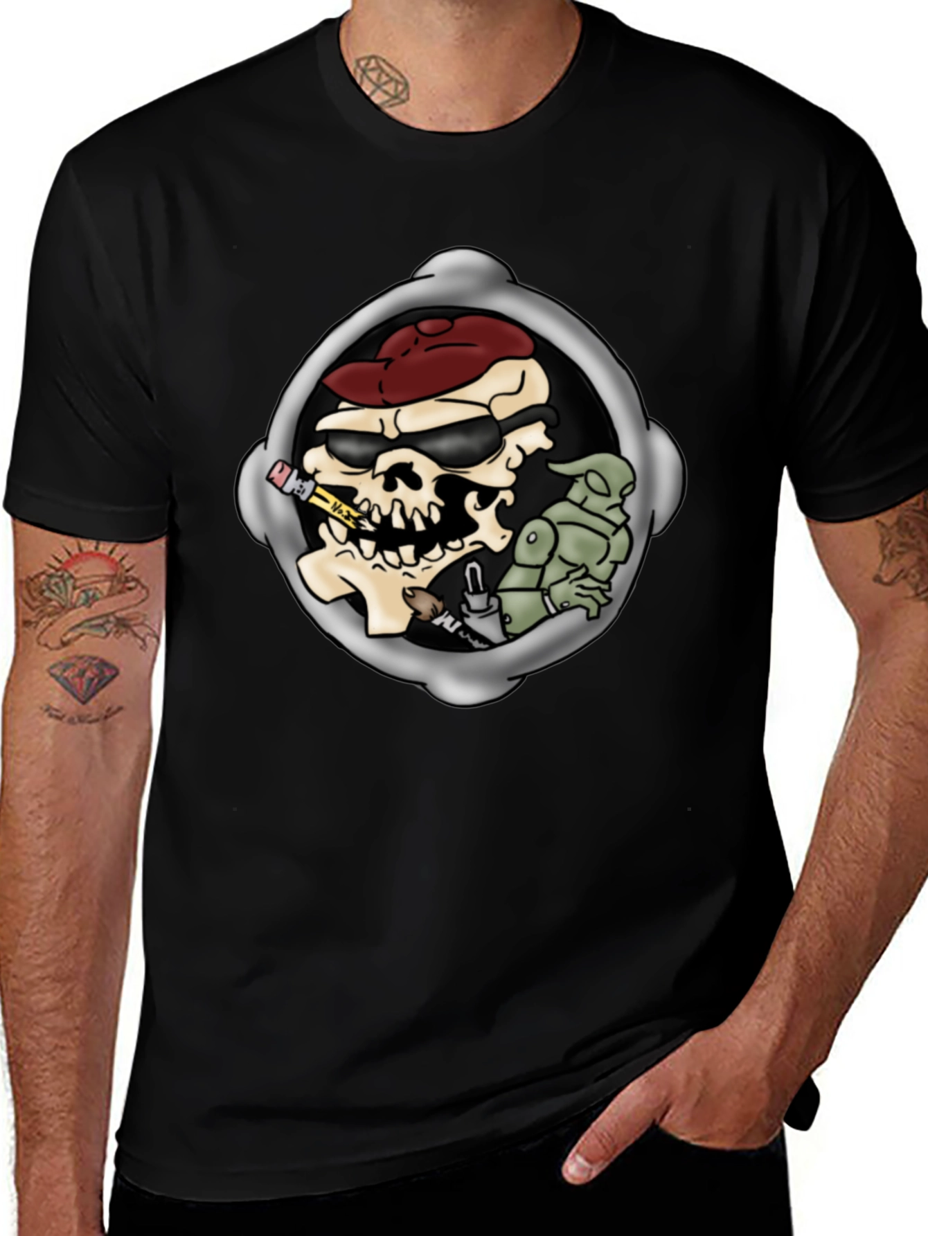 Variant 19 of Cool Cartoon Skull Graphic T-Shirt - Black