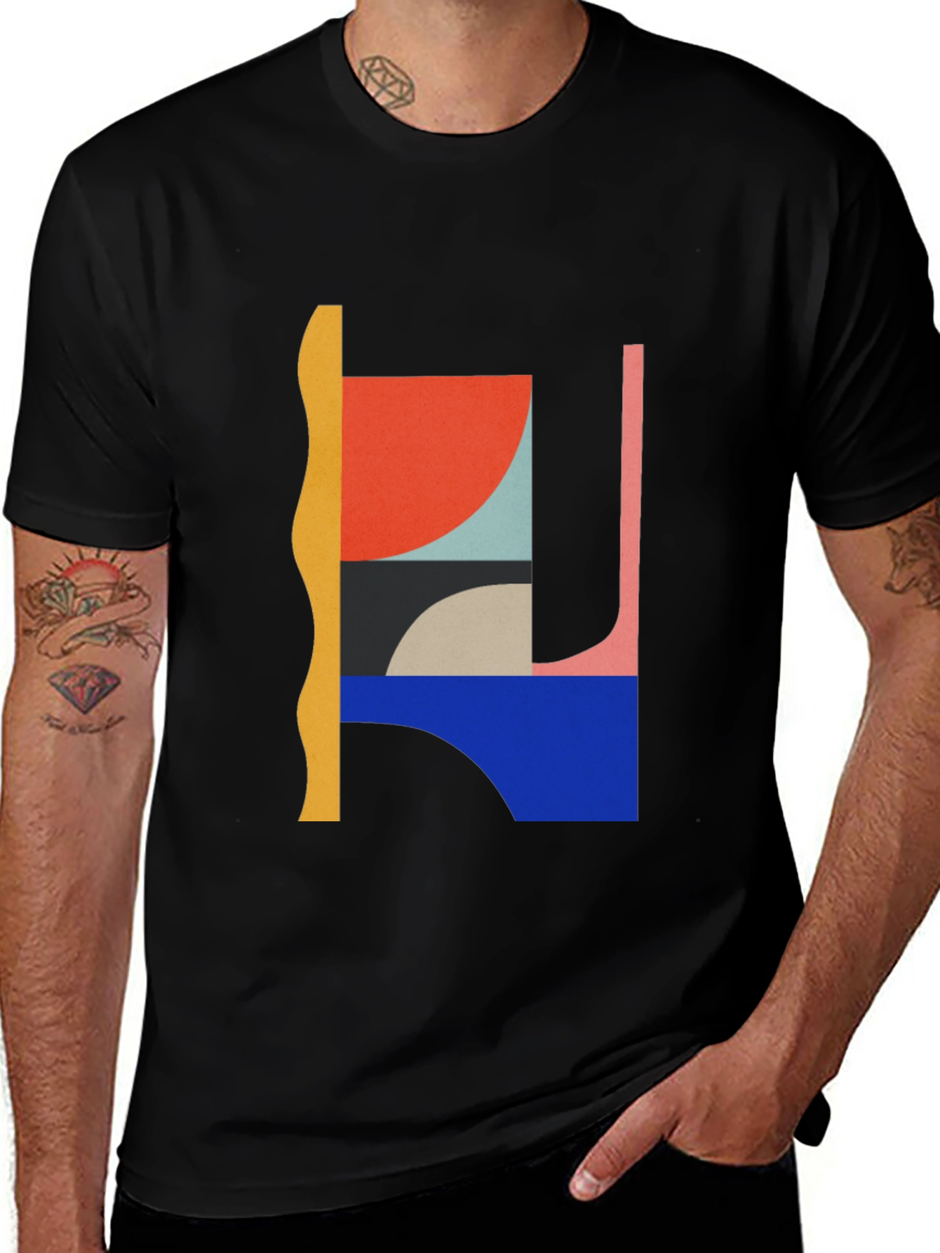Abstract Graphic Black Crew Neck T-Shirt