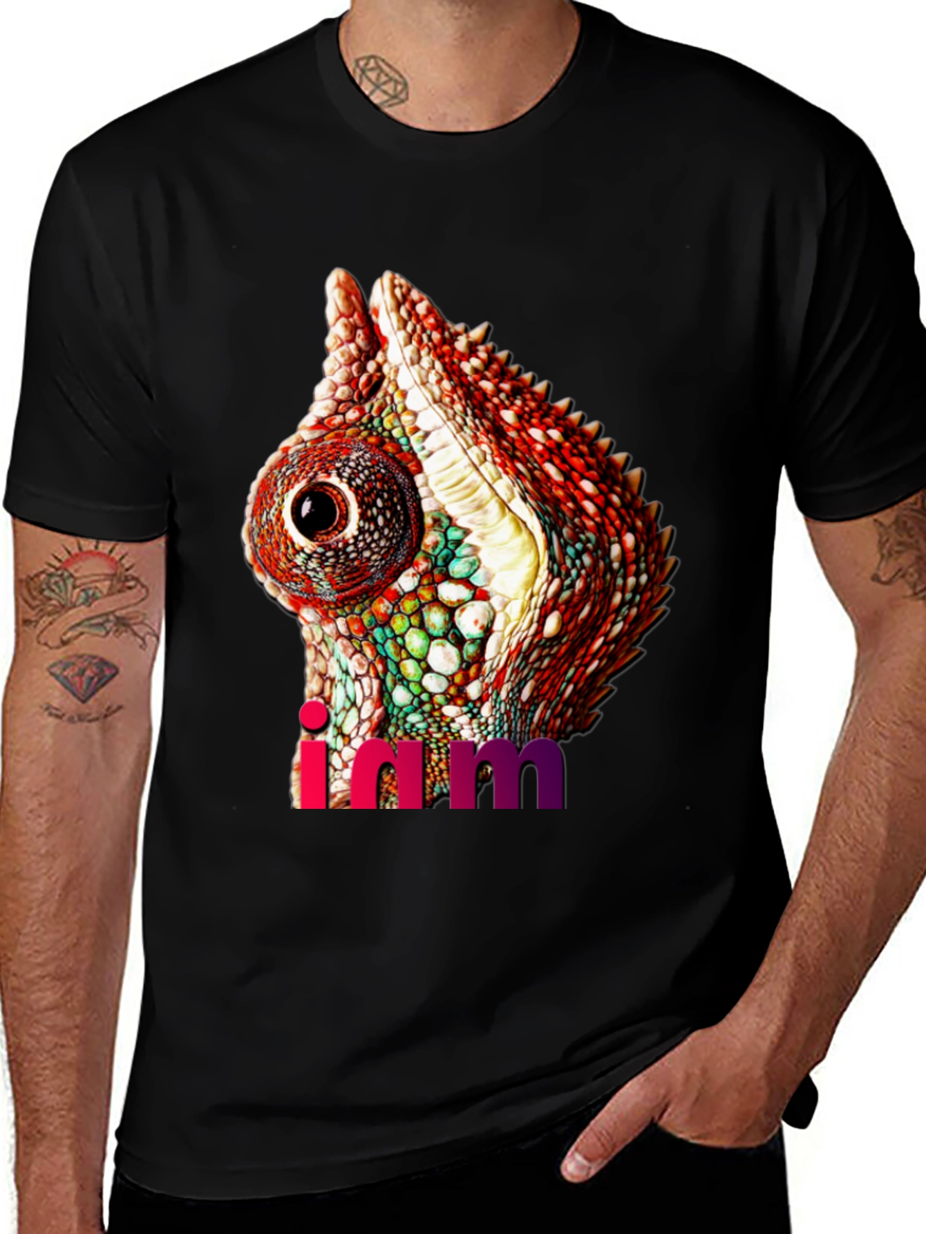 Variant 19 of Chameleon Graphic T-Shirt - Black Animal Tee