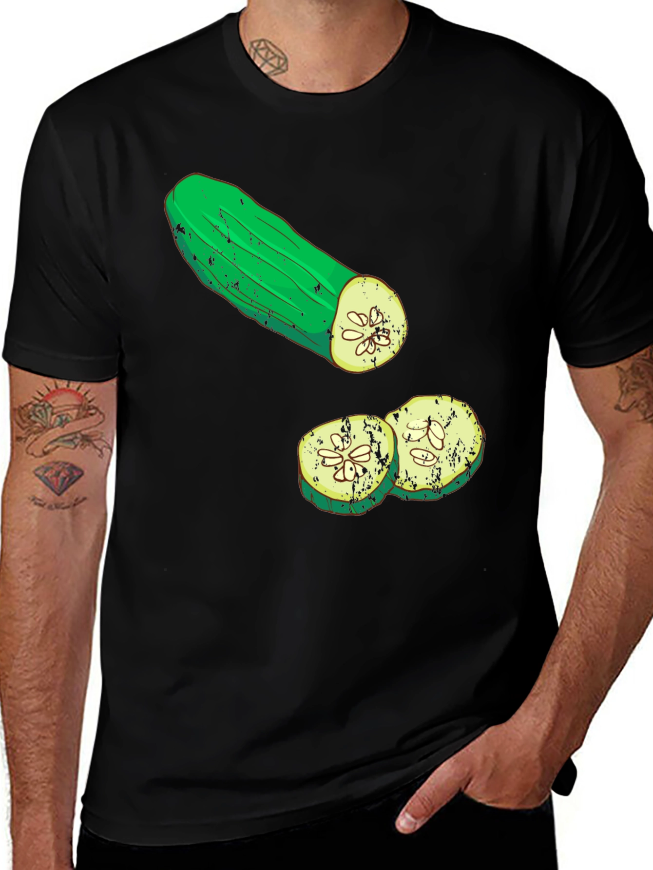 Variant 5 of Cucumber Graphic Tee - Black Cotton T-Shirt