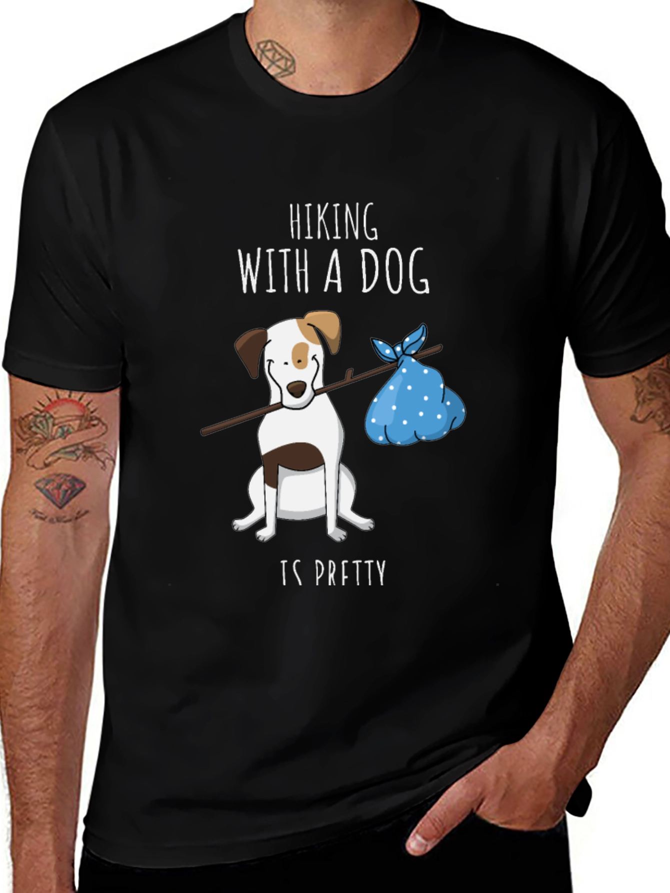 Black Hiking with a Dog Graphic Tee main image