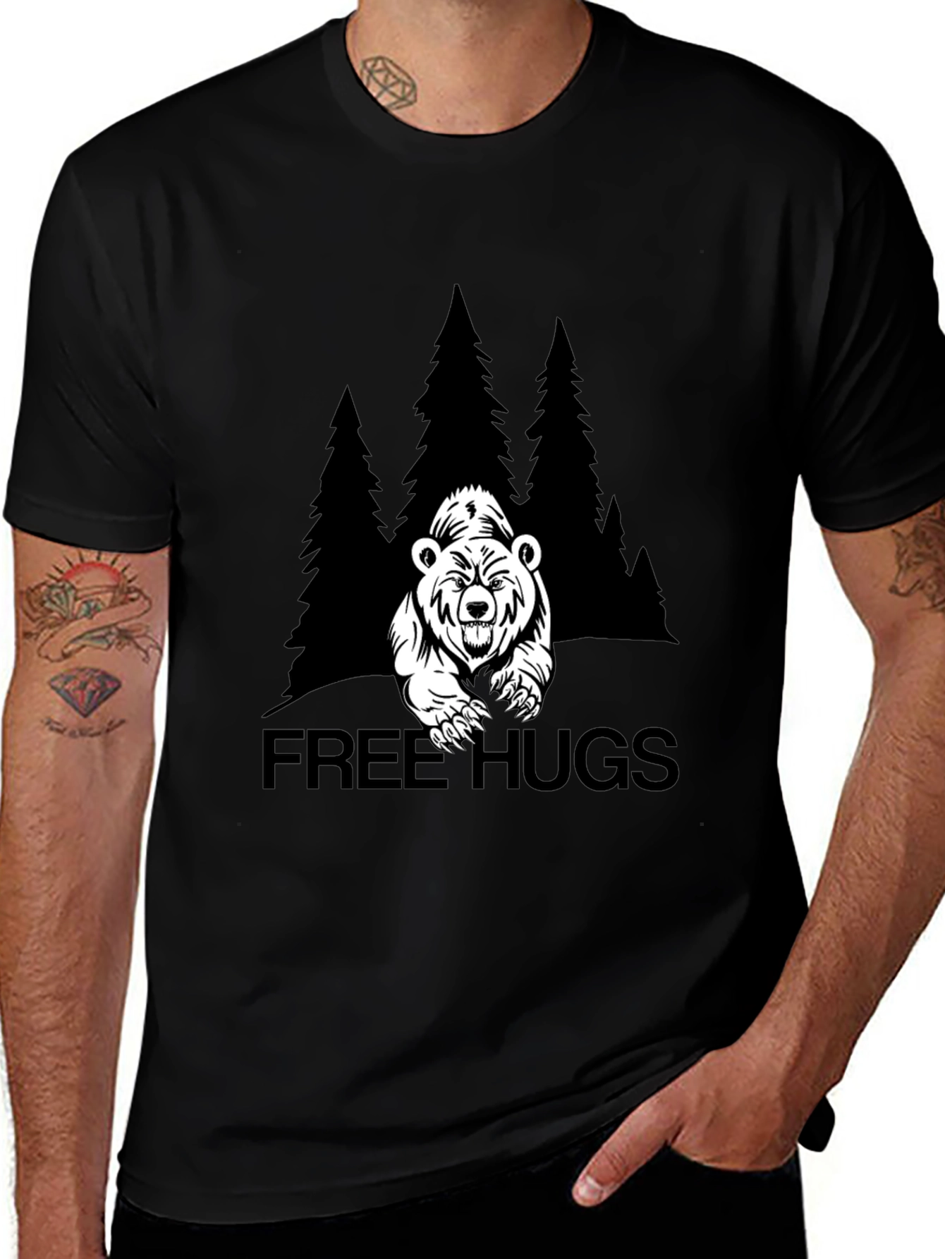 Variant 9 of Free Hugs Bear Graphic T-Shirt - Black