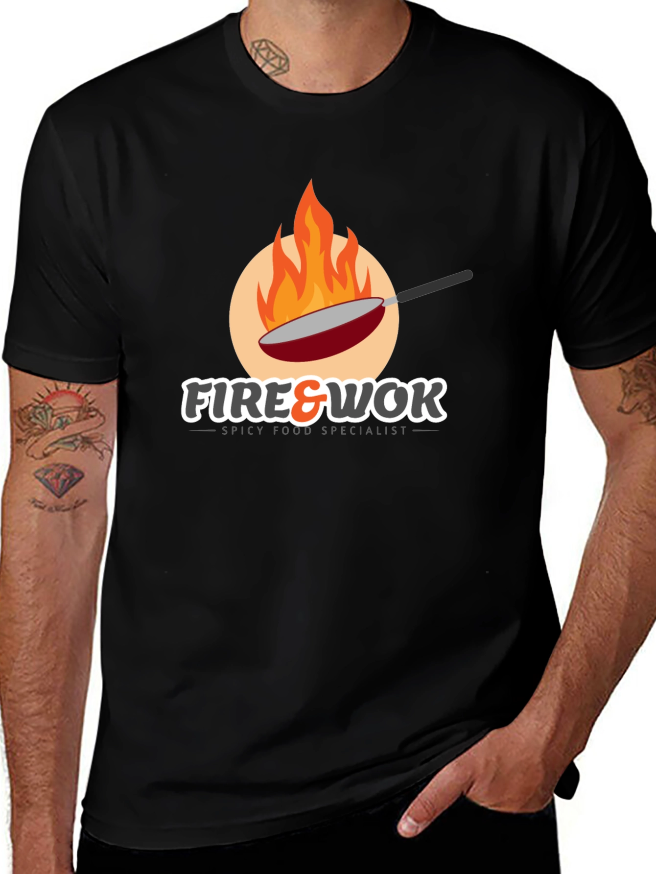 Fire & Wok Black T-Shirt - Spicy Food Specialist Tee