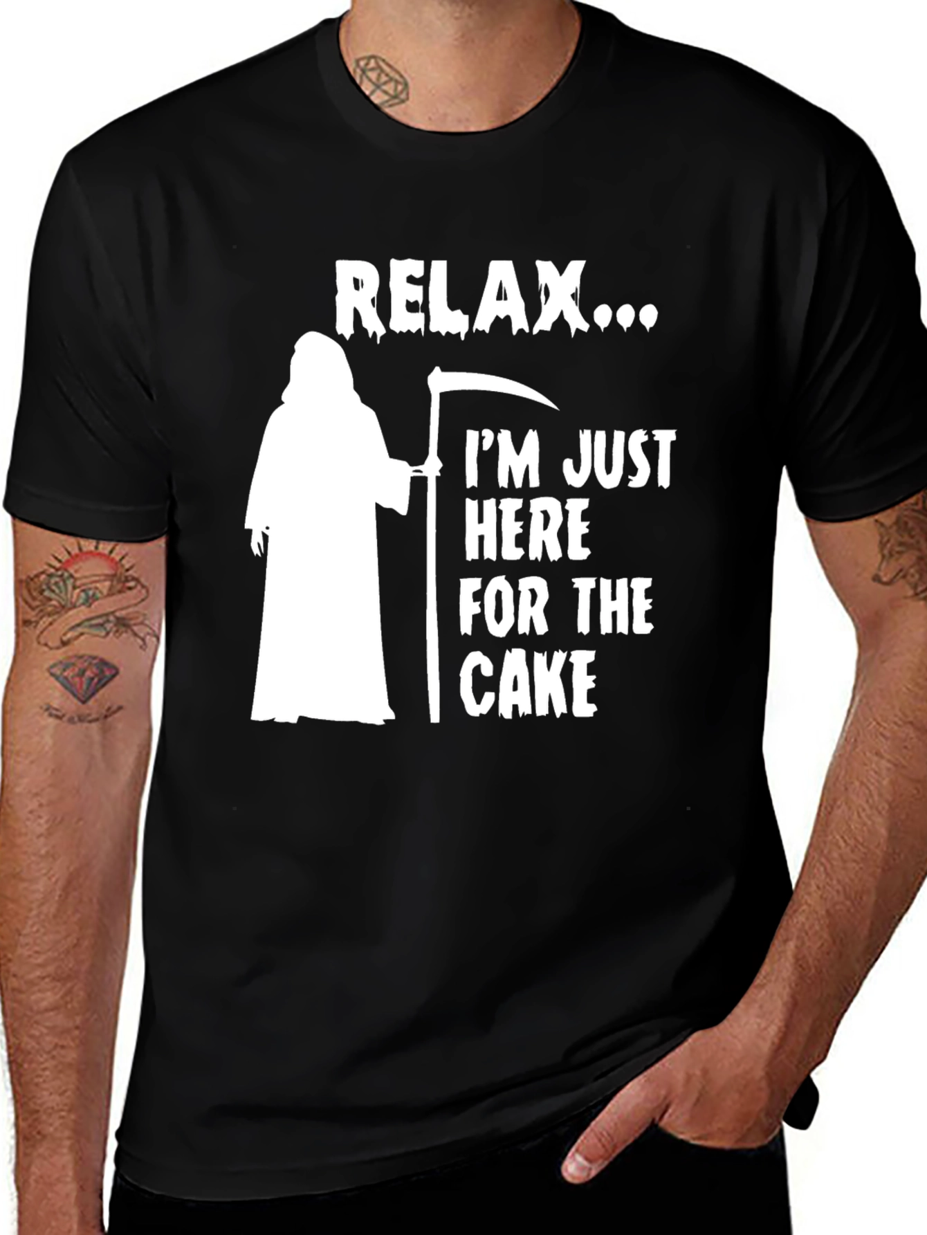 Variant 23 of Relax, I'm Just Here For The Cake - Grim Reaper T-Shirt