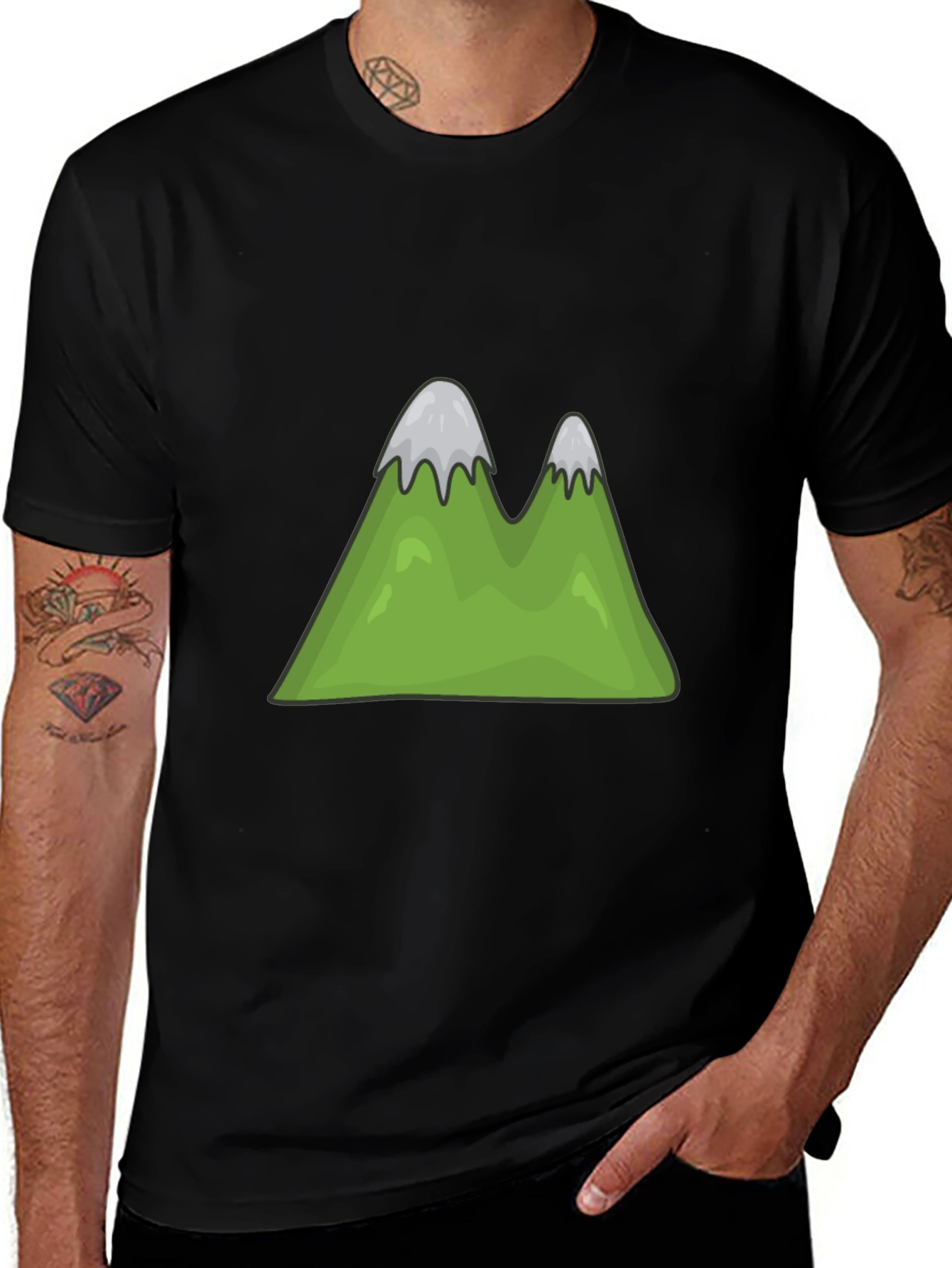 Variant 22 of Mountain Cartoon Graphic Tee - Black Casual Shirt