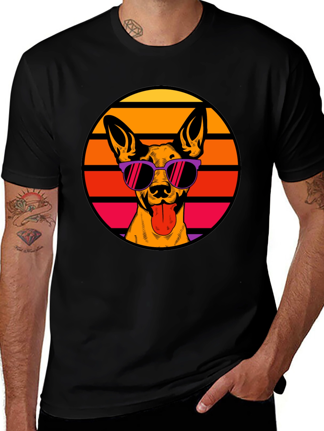 Black Cool Dog T-Shirt - Retro Style main image