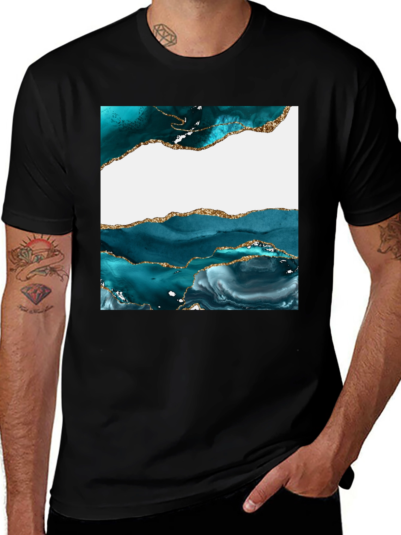 Variant 12 of Abstract Teal & Gold Art T-Shirt