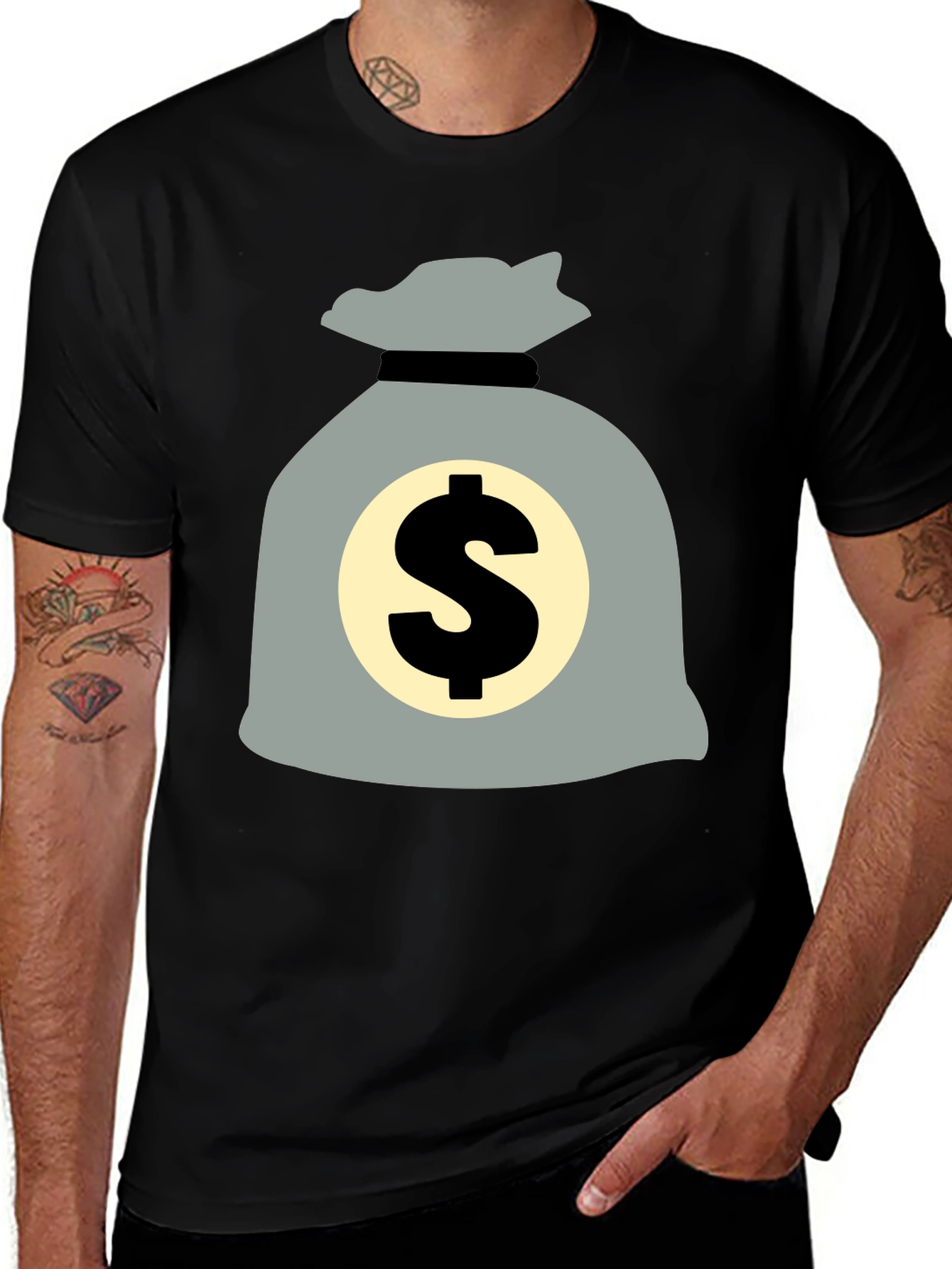 Variant 25 of Money Bag Graphic Tee - Black Cotton T-Shirt