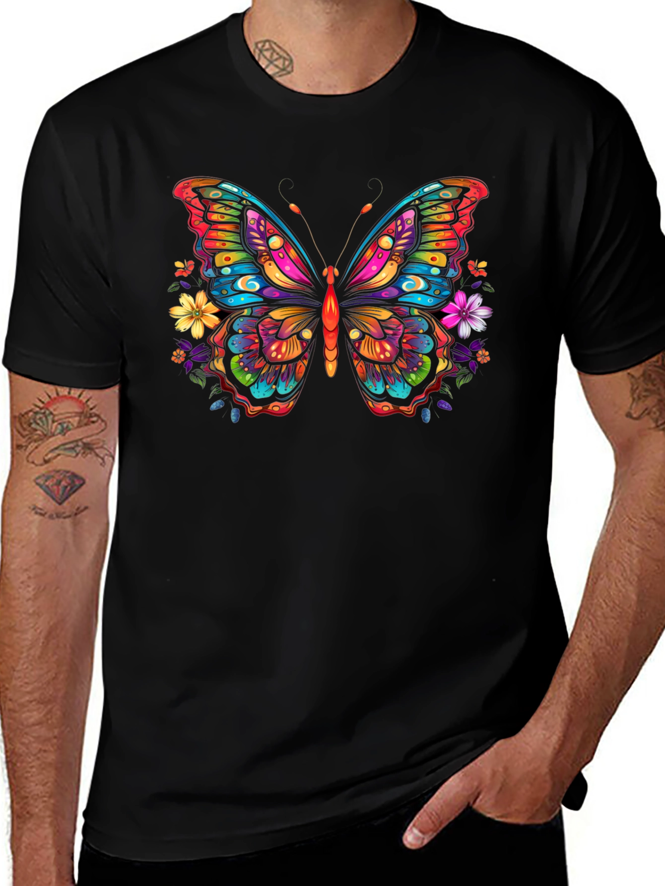 Variant 19 of Butterfly Graphic Print Men's Black T-Shirt
