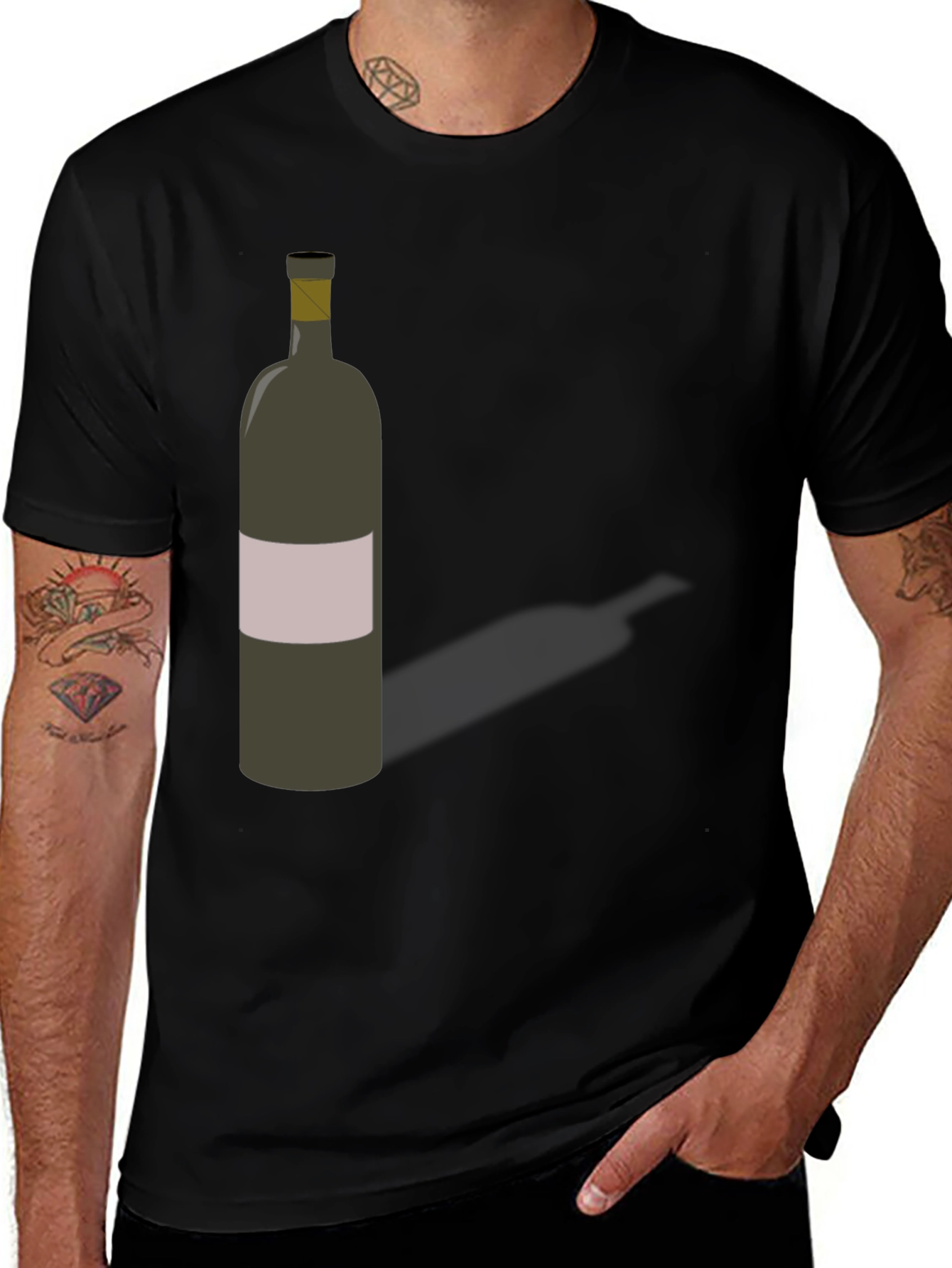 Variant 20 of Wine Bottle Graphic Print Black T-Shirt