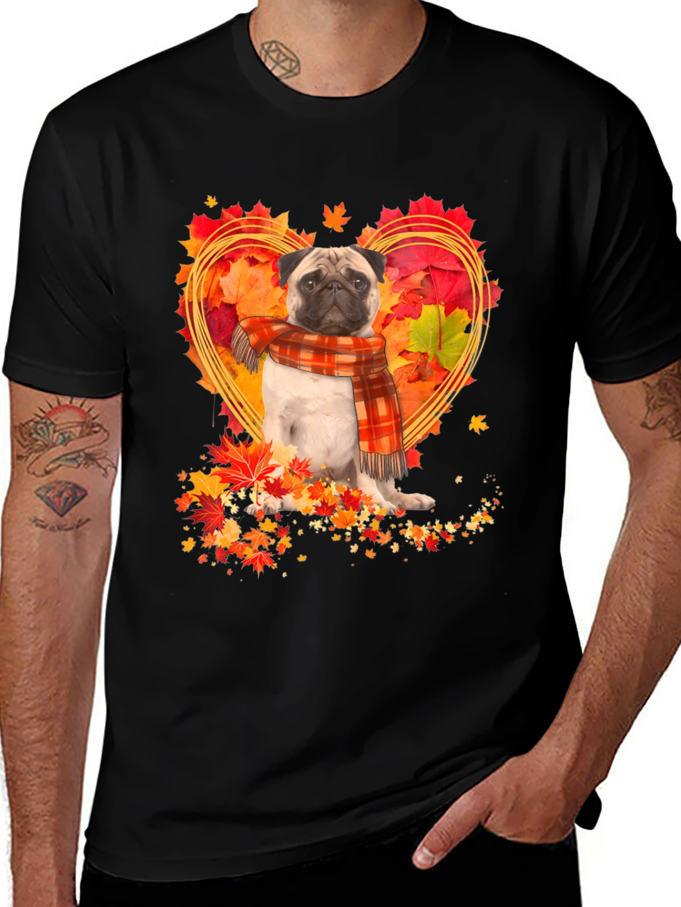Variant 11 of Pug Fall Leaves Heart T-Shirt