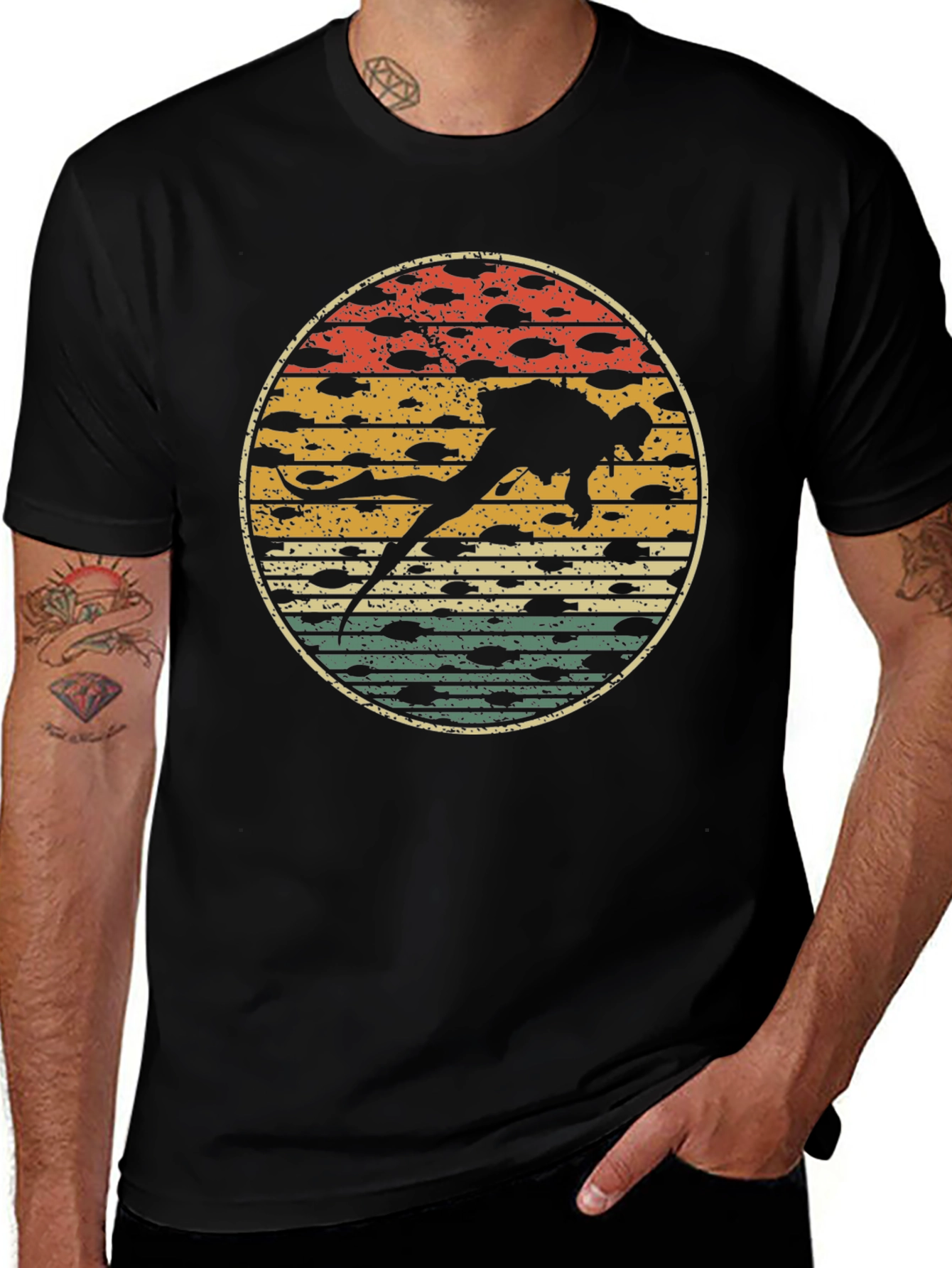 Variant 28 of Diver Silhouette Vintage Style Black T-Shirt