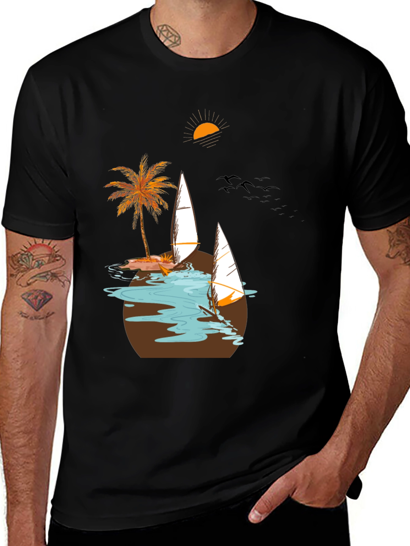 Variant 17 of Tropical Sailboat Graphic Tee - Vacation Ready