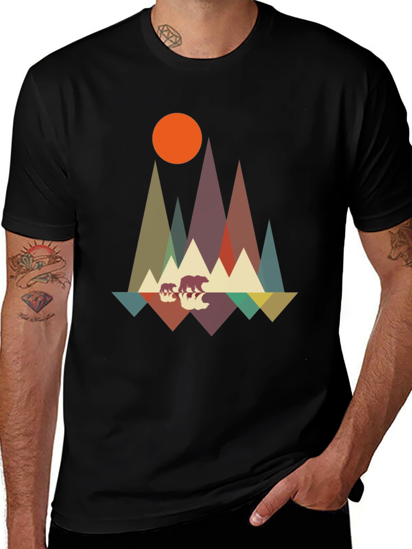 Black Retro Bear Mountain Graphic Tee main image