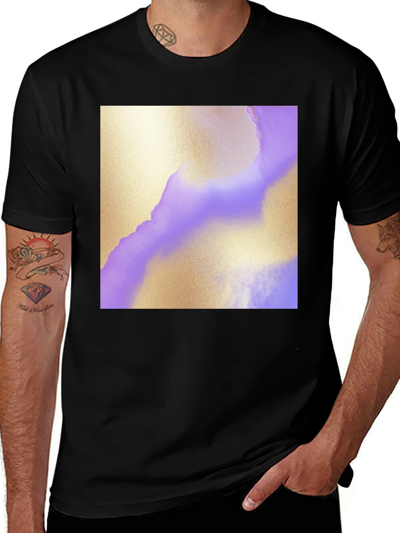 Variant 10 of Abstract Gold and Purple Graphic Tee - Men's Black T-Shirt