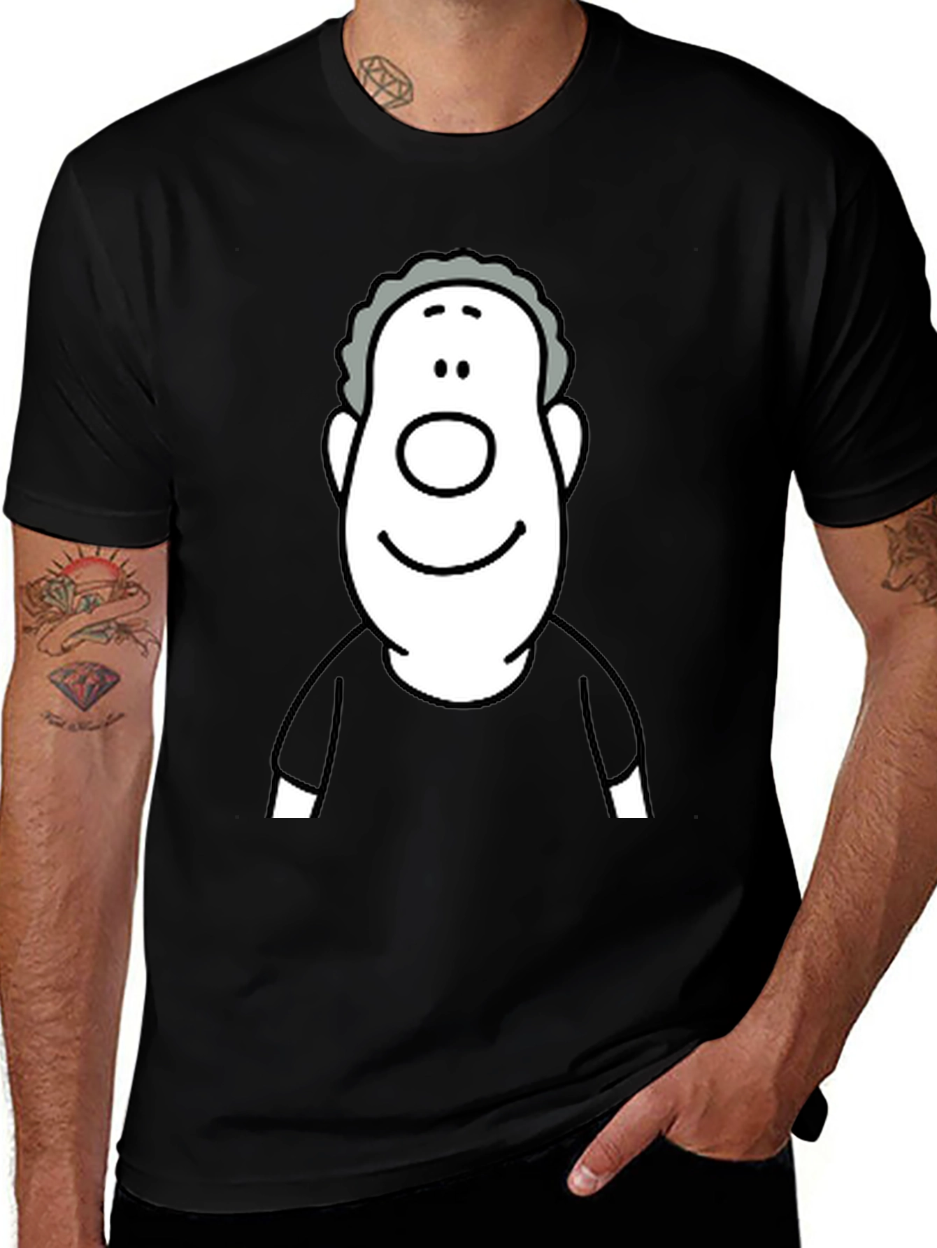 Variant 3 of Cartoon Face Graphic Black T-Shirt