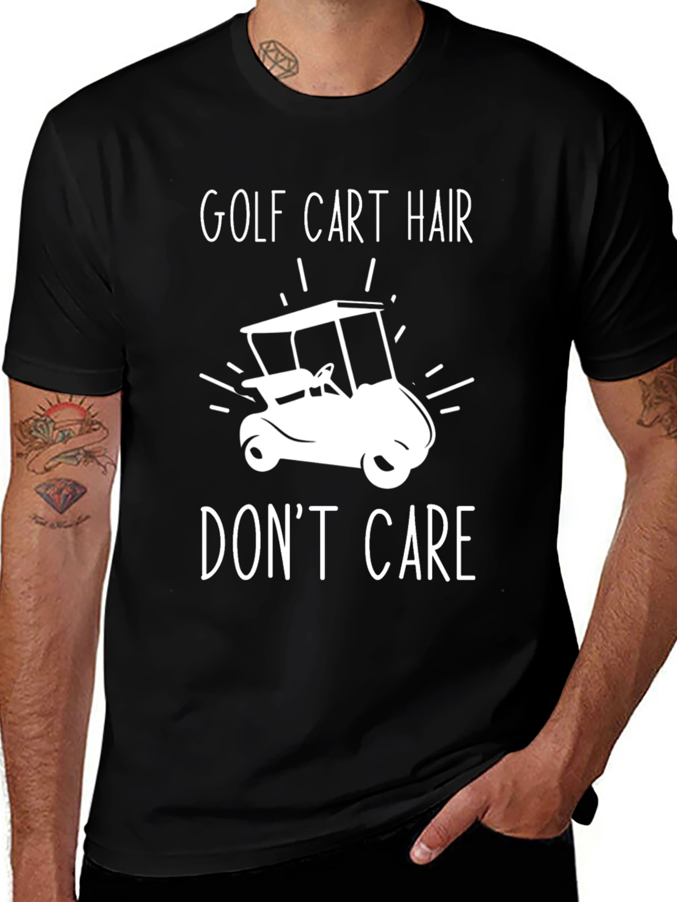 Variant 19 of Golf Cart Hair Don't Care Black T-Shirt